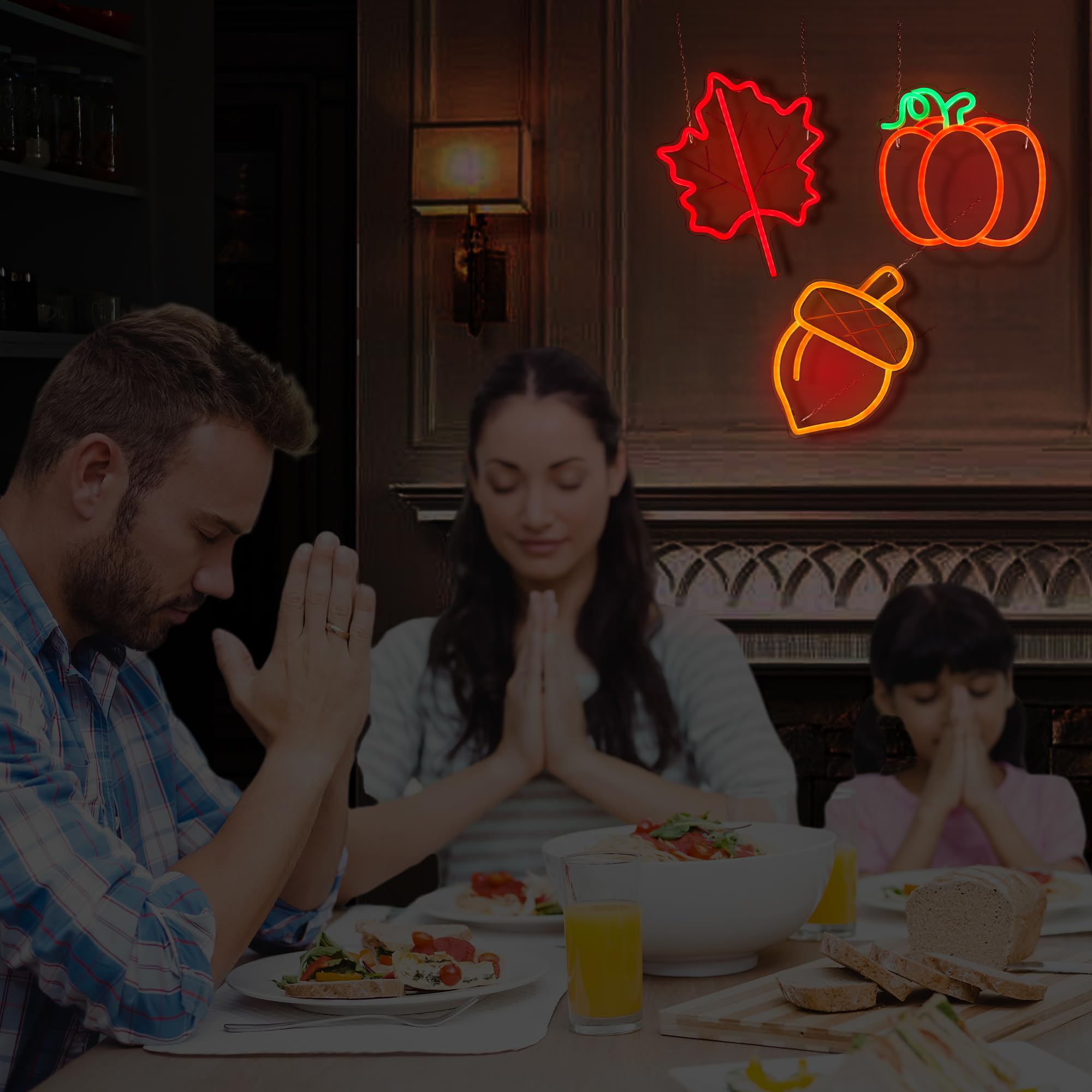 Hanna Roberts 3 Pcsthanksgiving Neon Sign  Pumpkin Maple Leaf Acorn Neon Led Lights  Usb Powered Window Lights For Halloween Thanksgiving Party  3D Wall Art Signs For Home Bedroom Living Room