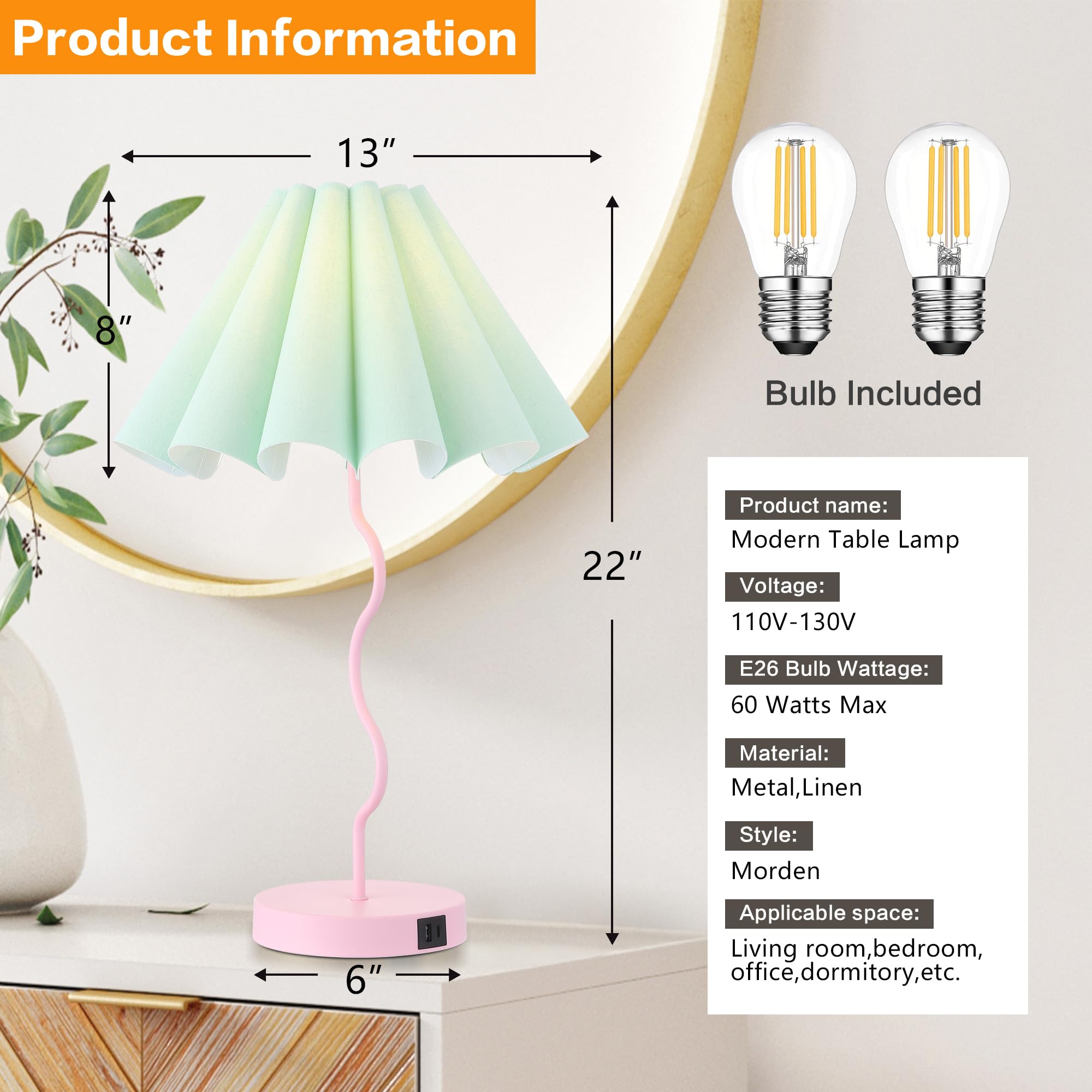 Eoeyyoyb Table Lamps Set Of 2 Modern Bedroom Nightstand Lamps Pink Lamp For Living Room End Table Touch Dimmable Lamp With Usb Port And Outlet Charging Station