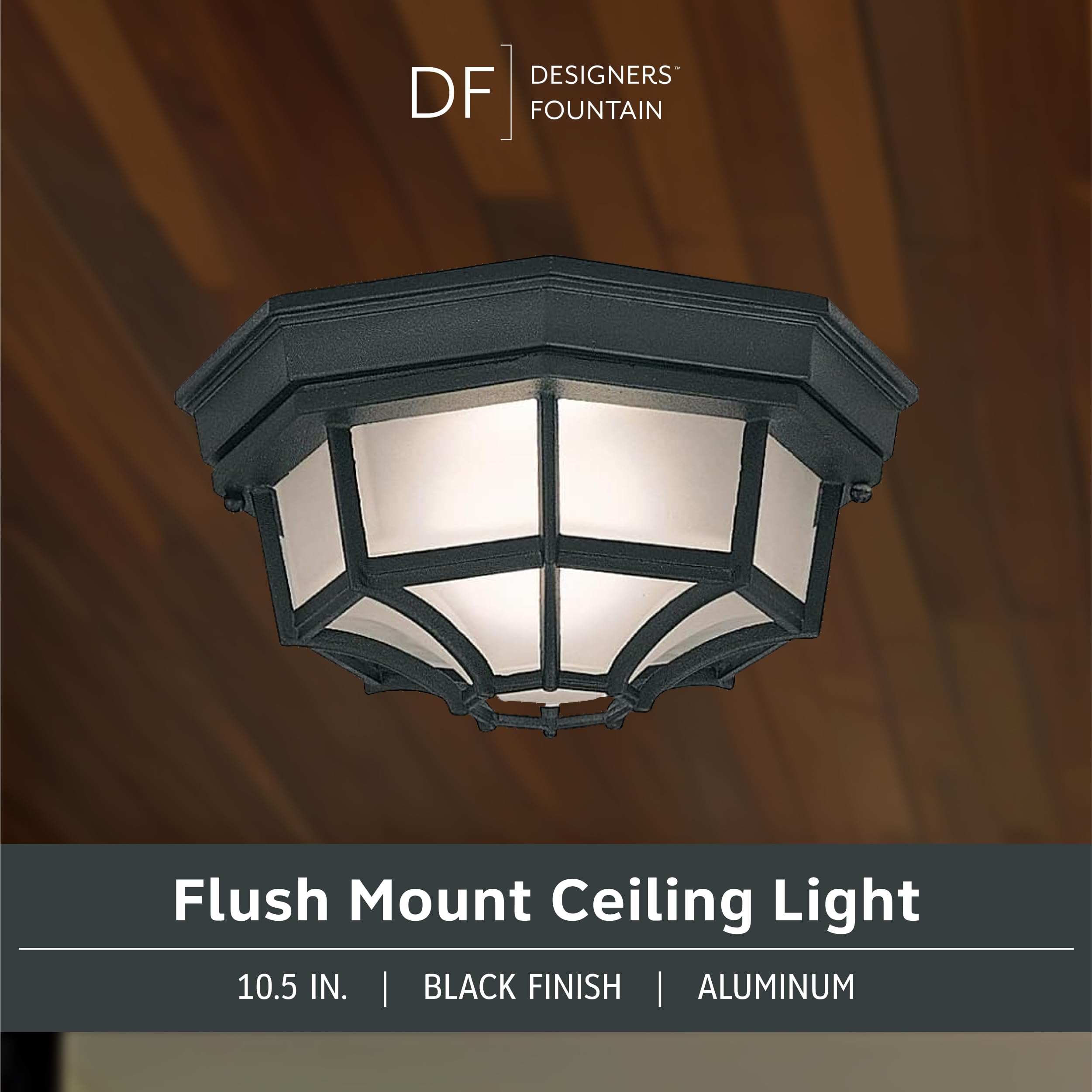 Designers Fountain 2067-Bk Builder Cast Outdoor Flush Mount Ceiling Light, 10.5 In W, Black