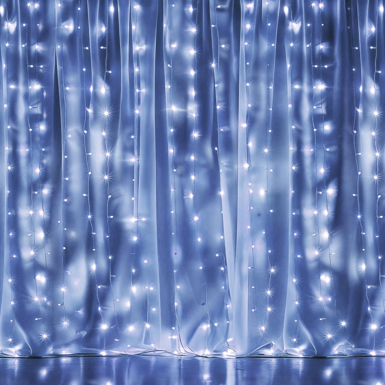 Dazzle Bright 300 LED Curtain String Lights, Waterproof White Fairy Lights with 8 Modes for Bedroom, Party, Wedding, Model CL-300CC
