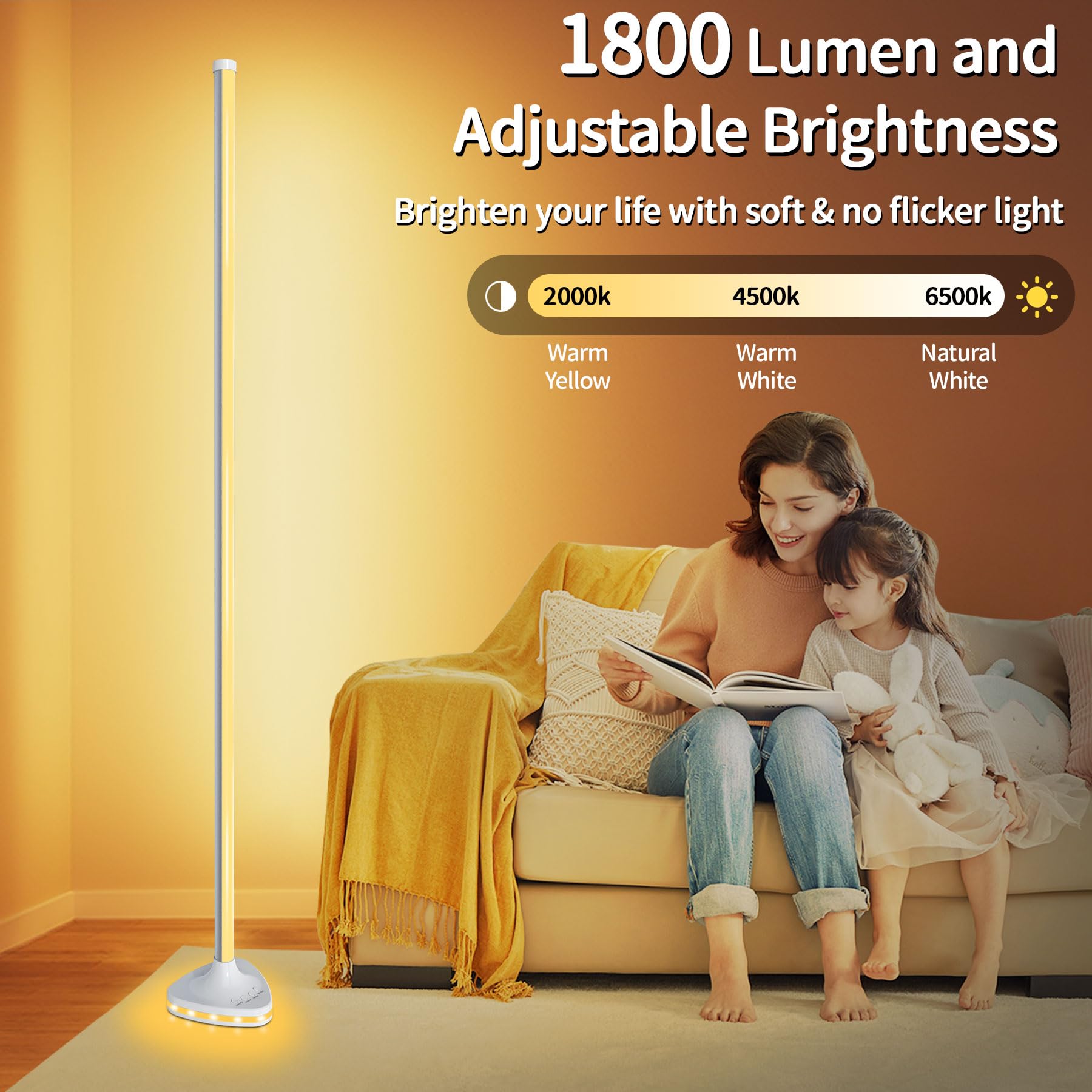 Lansuper Corner Floor Lamp,Smart Rgb Led Corner Floor Lamp With Luminous Base, 21W 1800Lm Super Bright Floor Lamp With App & Rem
