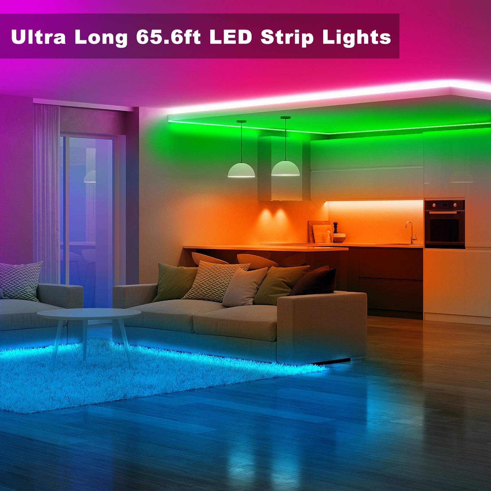 Volivo 65.6 Ft Led Strip Lights, Rgb Color Changing With 44 Keys Remote For Home Decoration