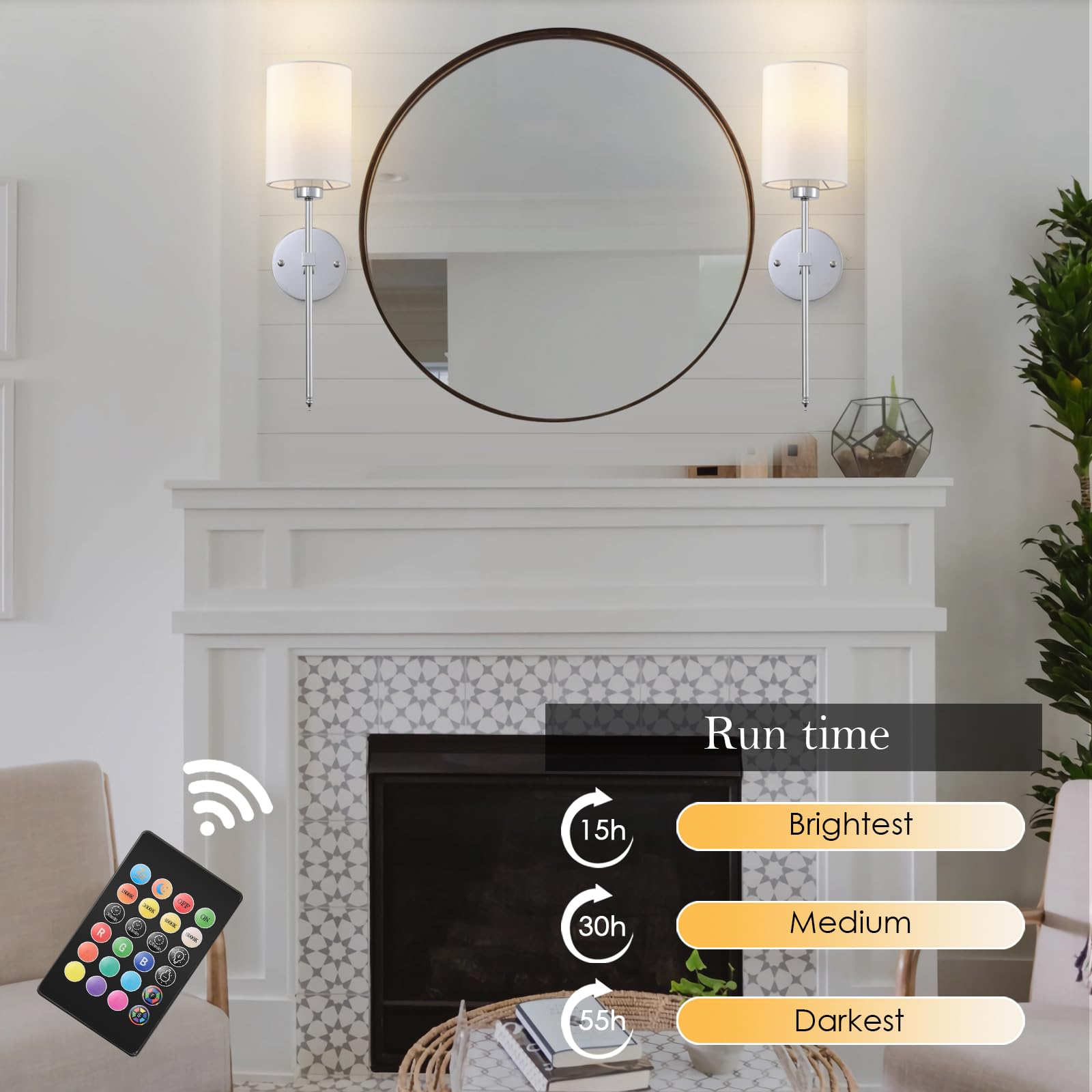 KARTOOSH Battery Operated Wall Sconces Set of Two, Wireless Rechargeable, Dimmable, 20.6 Inch, Chrome, Model ZM213B