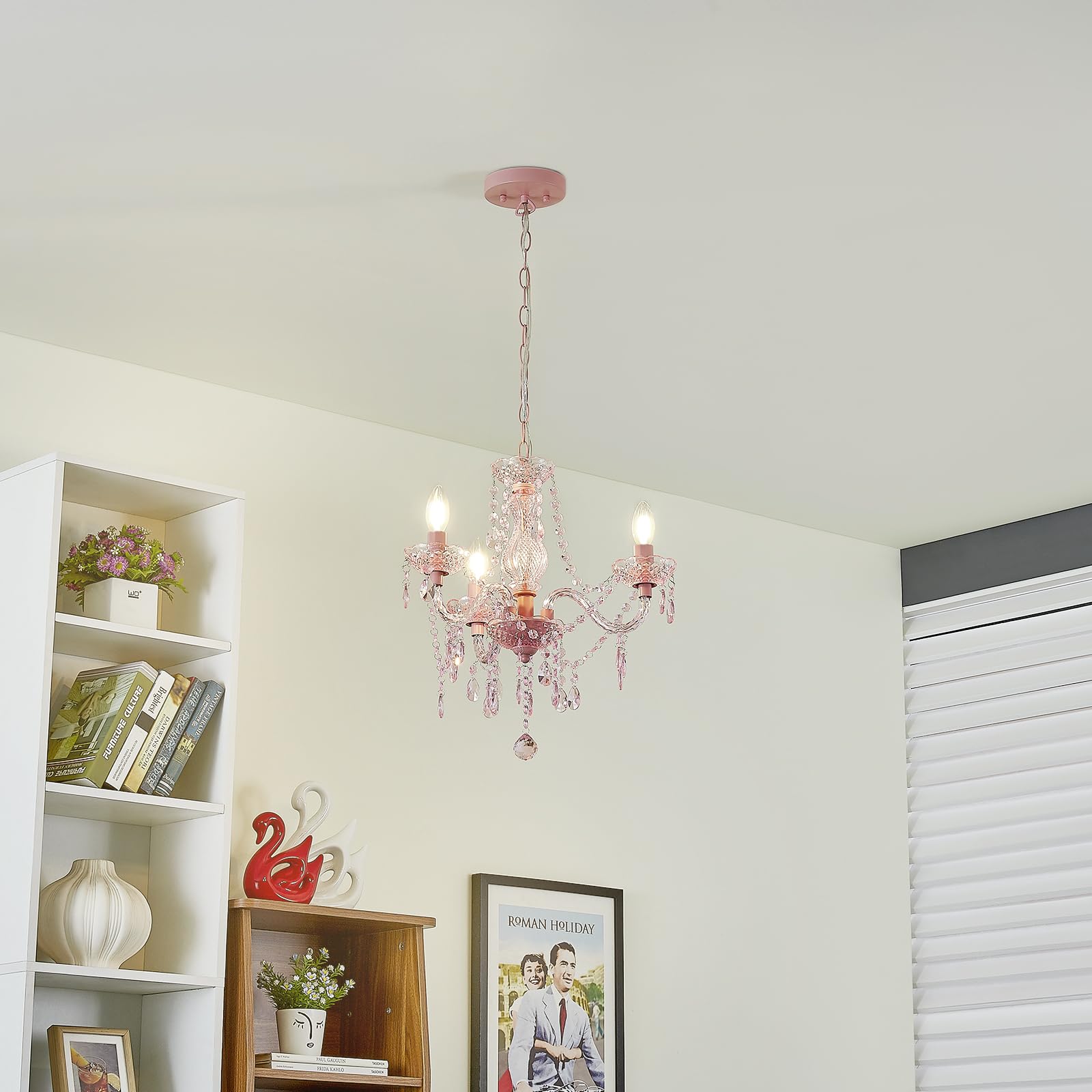 Luvkczc Crystal Chandelier, 3-Light Modern K9 Pendant Lighting, Small Size, Pink Acrylic, Model 0294