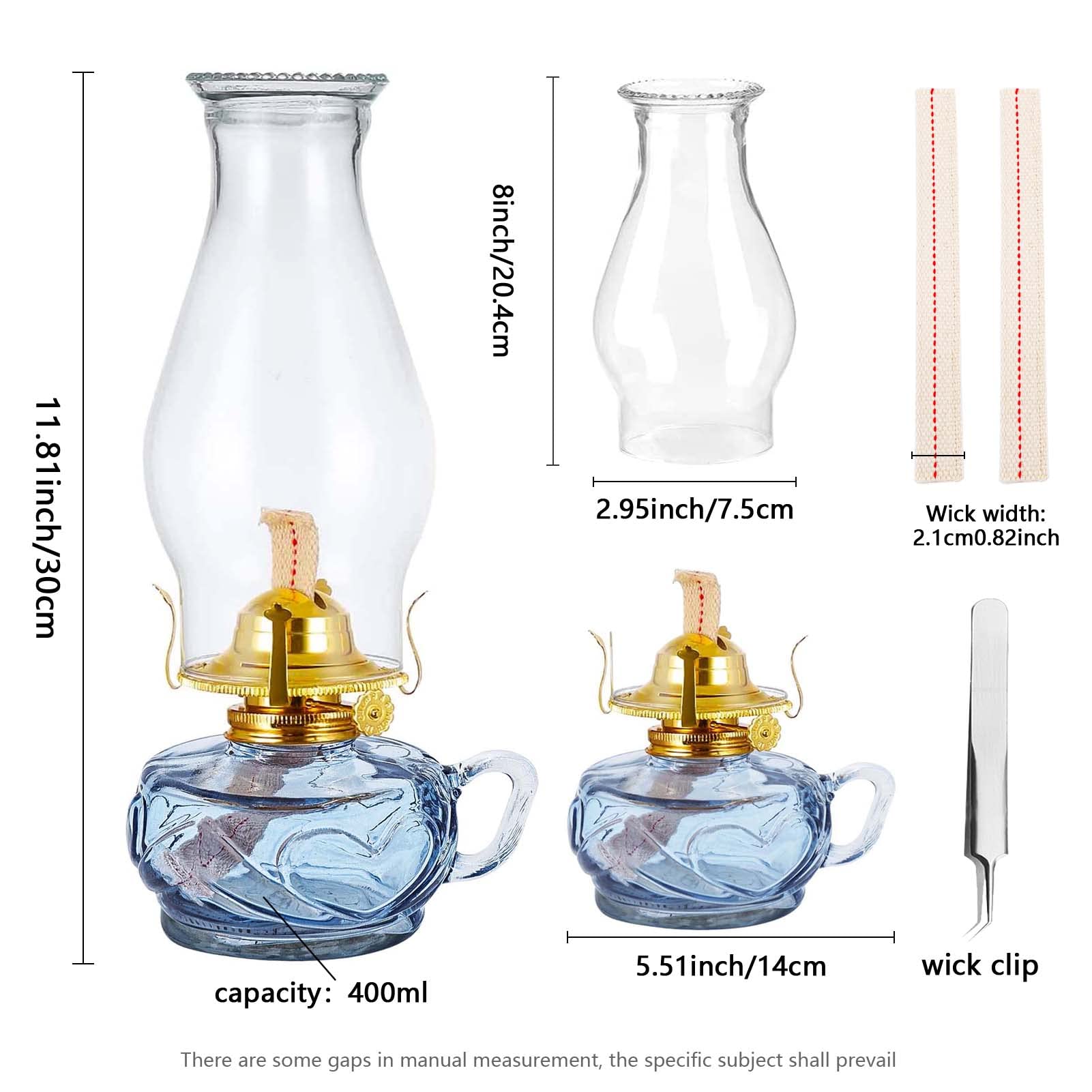 Rustic Oil Lamp For Indoor Use,Large Kerosene Lamp With Handle,2 Pcs Wicks And 1 Tweezers,Vintage Glass Hurricane Lamp For Home