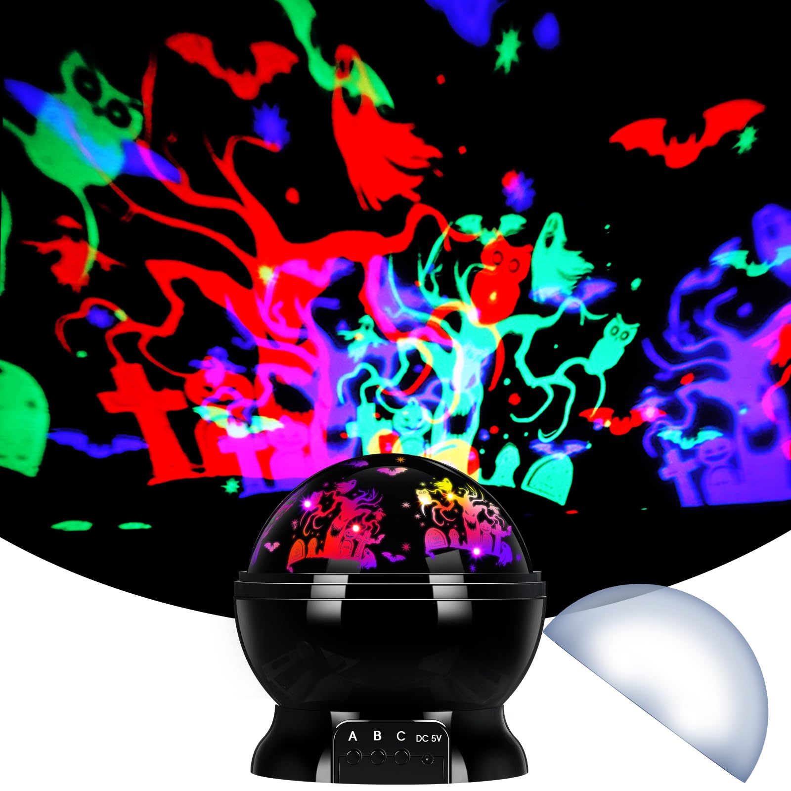 Rossesay Halloween Projector Lights Indoor Halloween Projection Light LED Spooky Ghost Bat Owl Pumpkin Decorative Outdoor Lighti