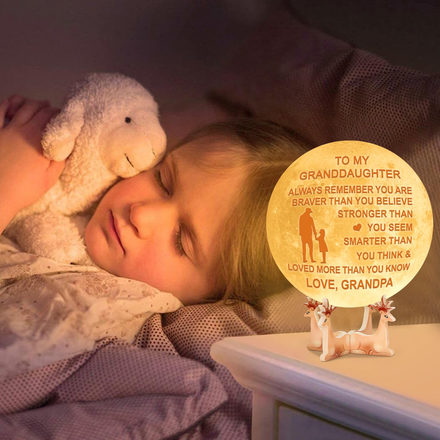 K Kenon Personalized 3D Moon Lamp For Granddaughter, Personalized 5.9 Inch 3D Printing Moon Light Gift For Granddaughter Valentine'S Christmas Gift (For Granddaughter From Grandpa)