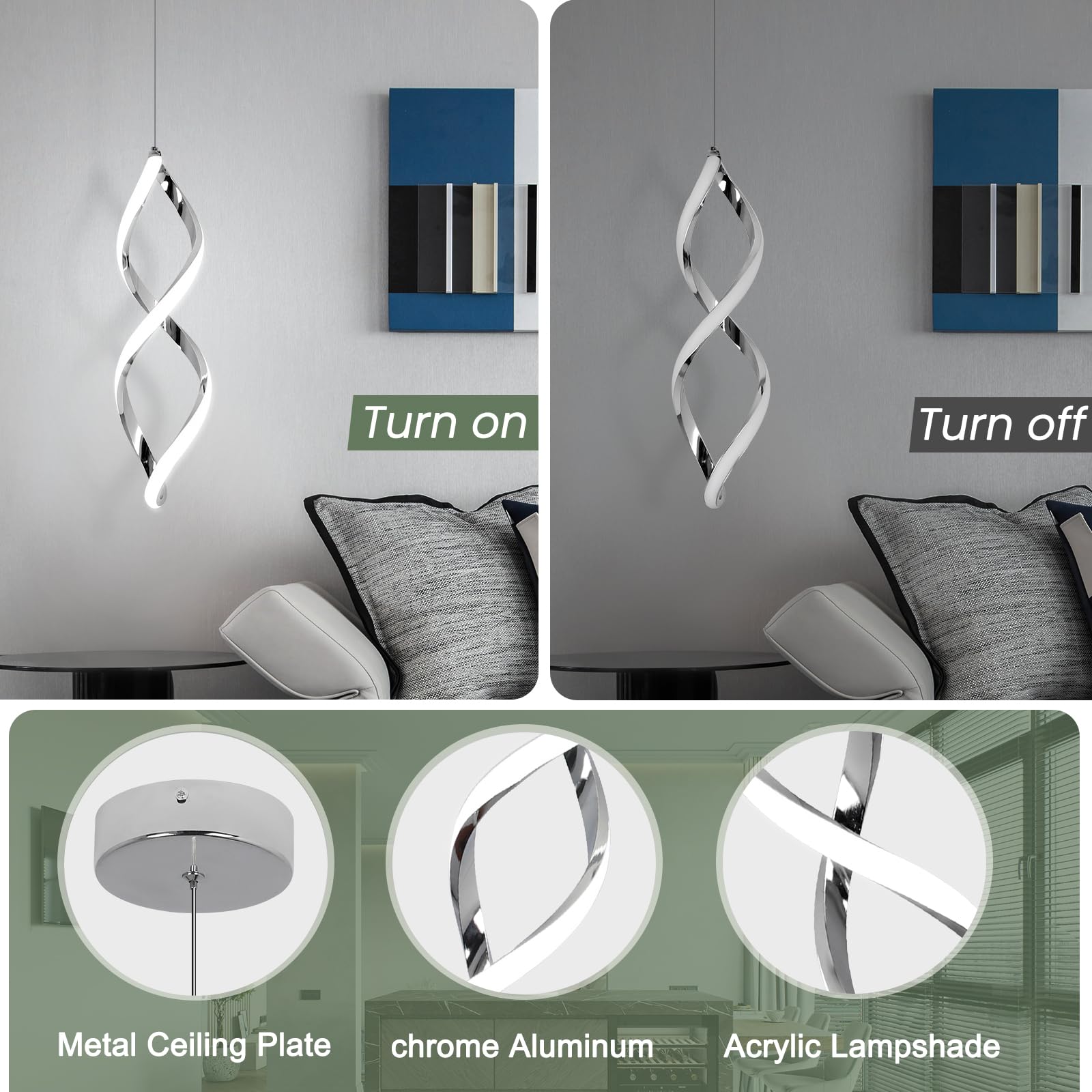 Vloitgol Modern Led Pendant Lights Kitchen Island,16W Cold White Led Pendant Light Fixtures,Adjustable Led Hanging Lamp Island L