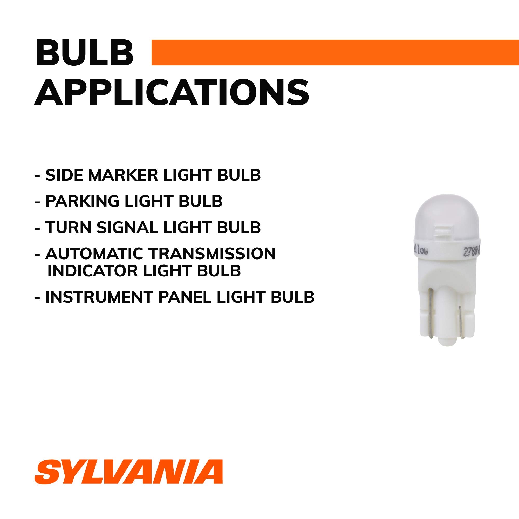 SYLVANIA - 194 T10 W5W LED Amber Mini Bulb - Bright LED Bulb, Ideal for Interior Lighting (Contains 2 Bulbs)