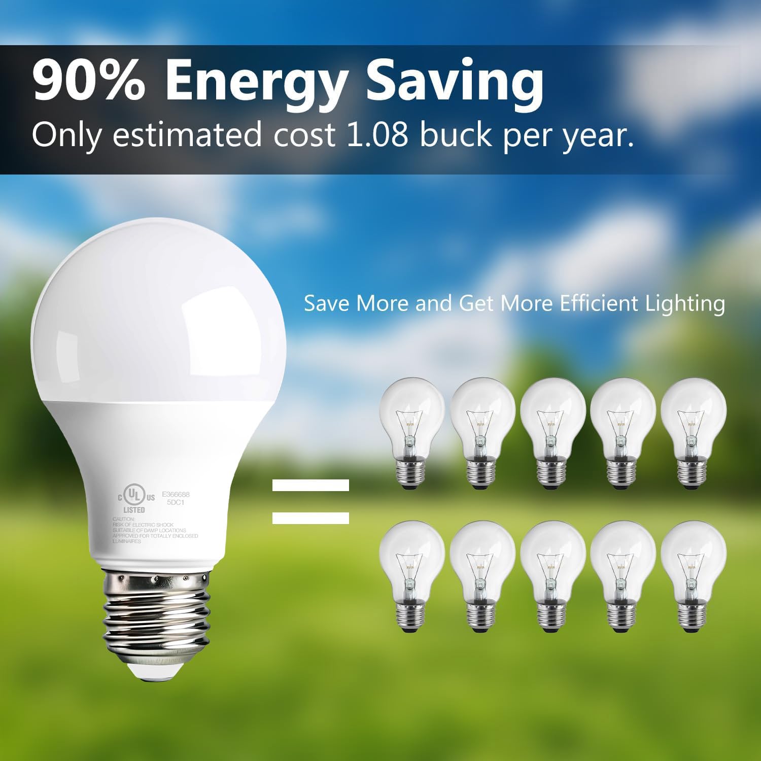 Dalattin 6 Pack Led Bulbs Daylight White 5000K, 60 Watt Equivalent A19 Standard Bulbs, E26 Base, 800 Lm, Efficient 9W Energy Sav