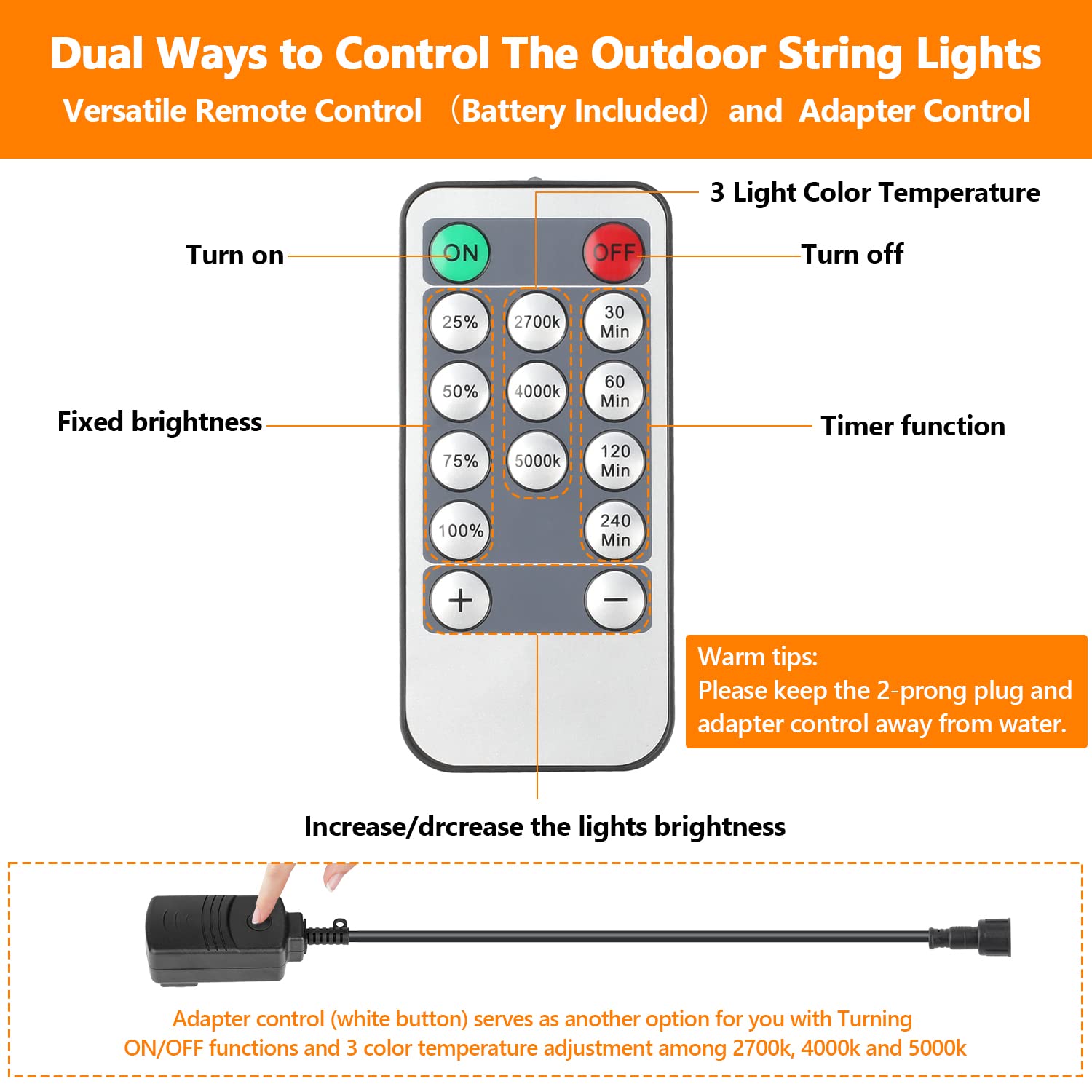Lakumu 2-Pack Dimmable LED Outdoor String Lights, 96FT Waterproof, Shatterproof Edison Bulbs, 3 Color Temperature, Model GLS22C2YC-S14-15