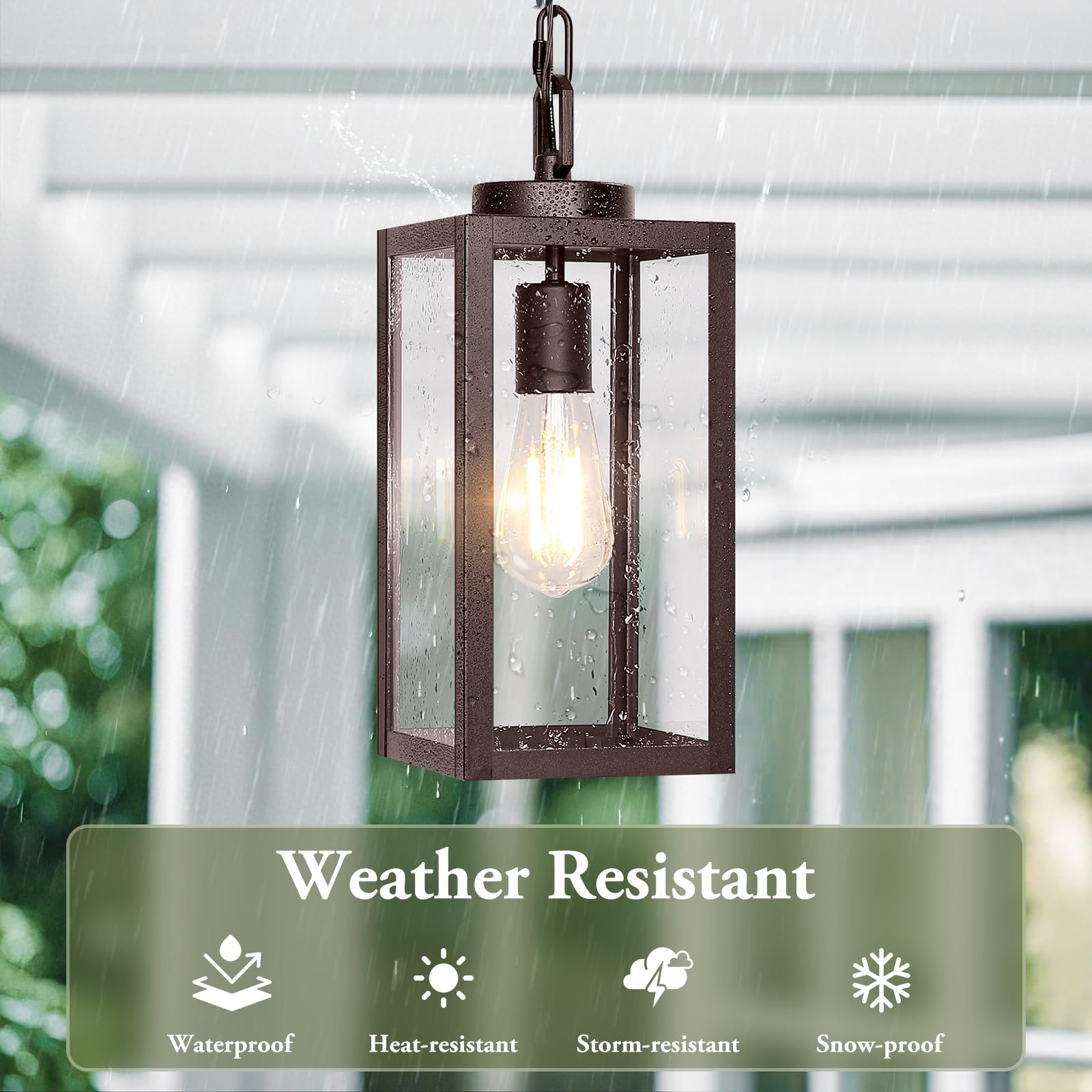 BesLowe 1-Pack 13” Outdoor Pendant Light, Brown Metal Hanging Lantern, Adjustable Chain, Modern Chandelier for Porch and Gazebo