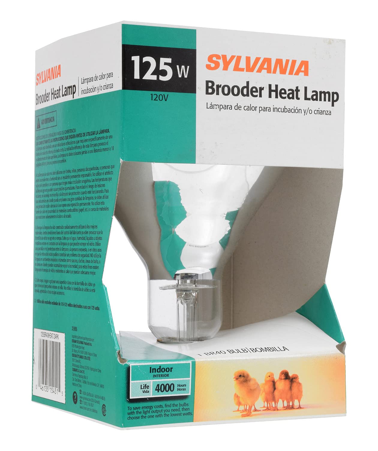 SYLVANIA BR40 Brooder Heat Lamp Light Bulb, 125W, Clear Glass, Model 15451, 1 Count