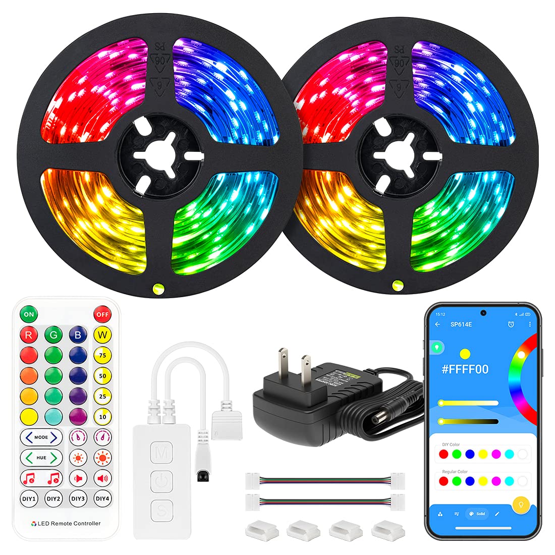BTF-LIGHTING RGBW Bluetooth Music APP 32.8FT LED Strip Lights RGB+Warm White 3000K 4 Colors in 1 LED Color Changing Lights Strip
