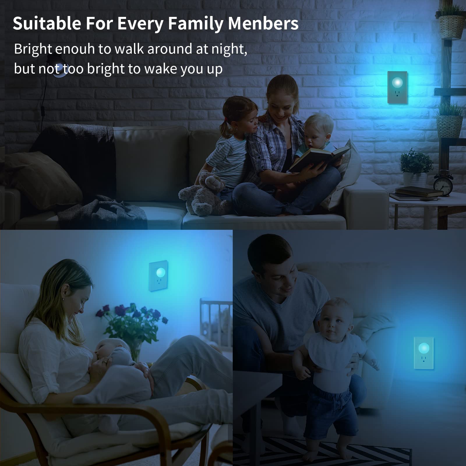 Junlit Plug-In Night Light Mini, Dusk To Dawn Sensor, 4-Color, Led Toilet Night Lights, Dimmable Color Changing, For Kids Breastfeeding, Sleep Aid, Bedroom, Nursery, Hallway, 4Pack