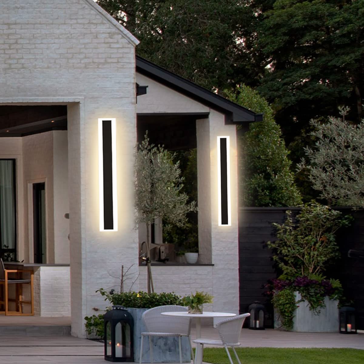 Tewei Black Outdoor Wall Light Fixture, 23.6In Led Sconce, 3000K Warm White, 2-Pack