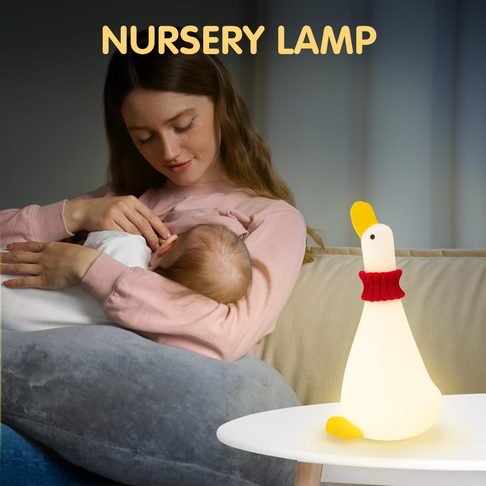 Gefaxi Duck Night Light - Cute Silicone LED Lamp, Cordless & Dimmable, Rechargeable, White, Model SU-1699, Perfect for Bedroom & Gifts