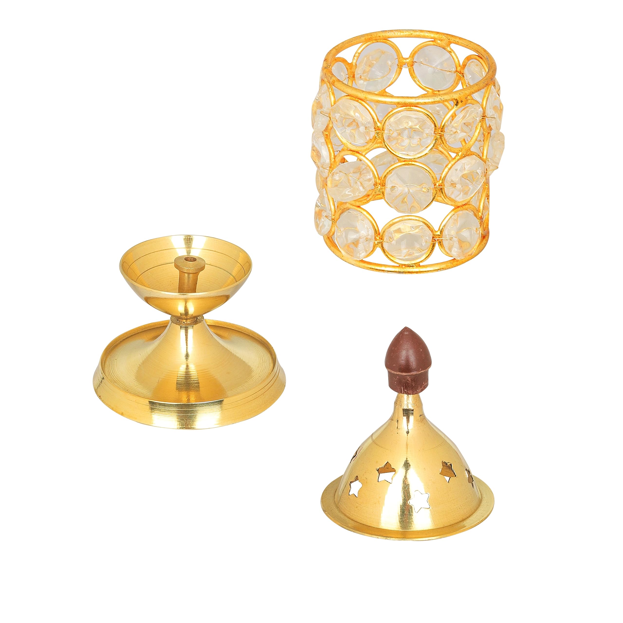 Klassic Decor Brass and Crystal Horizontal Shape Akhand Diya/Table Deepak/Oil Lamp with Plastic knob, Small Size ( Pack of 1, Go