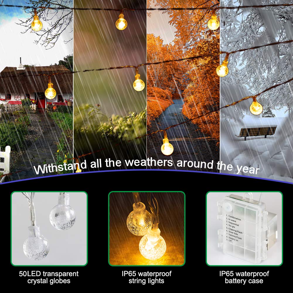 Metaku Globe String Lights Fairy Lights Battery Operated 16.4Ft 50Led String Lights With Remote Waterproof Indoor Outdoor Hangin