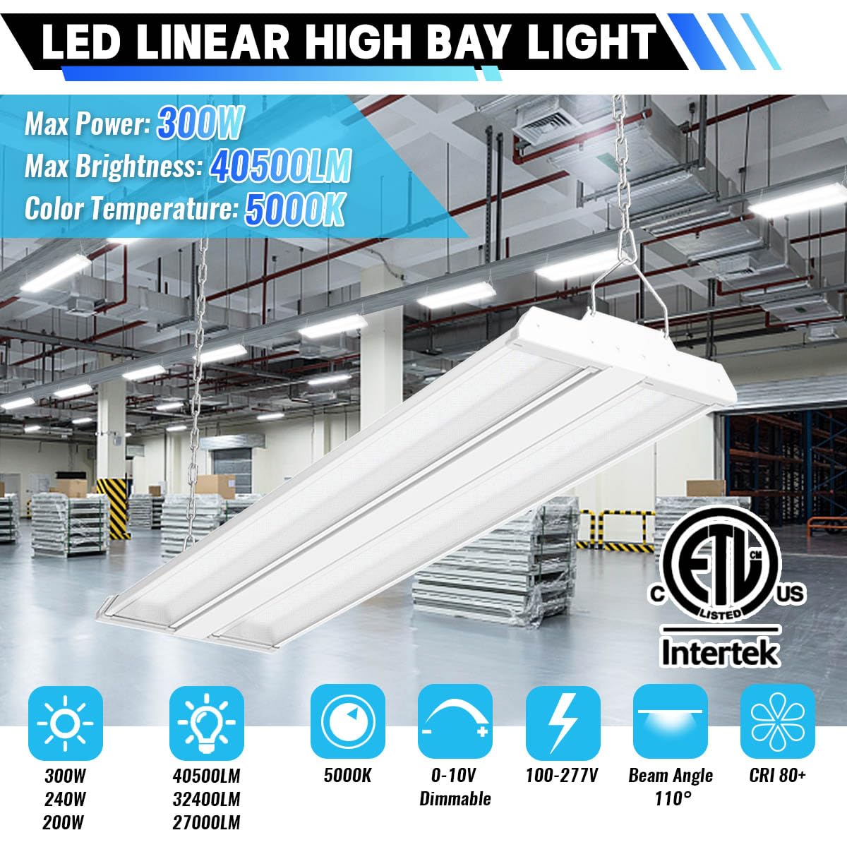 Allsmartlife Led High Bay Light 4-Pack, 5000K Daylight, 300W, Etl, Aluminum, Adjustable Tilt, White
