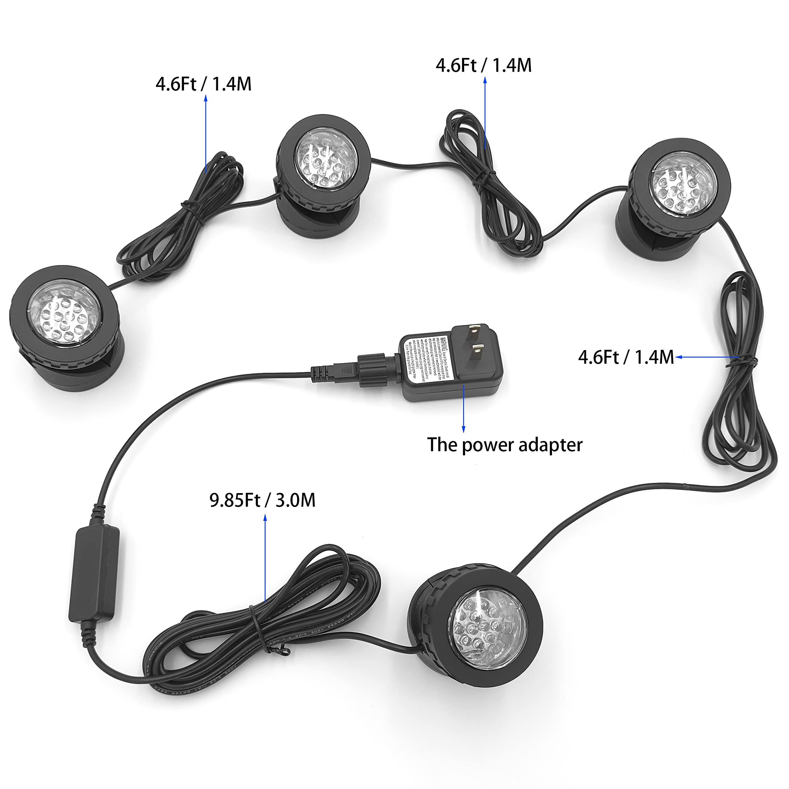 Rgb Underwater Pond Lights With Timer, Rgb Fountain Lights Underwater Light Ip68 Waterproof, Dimmable Outdoor Landscape Lights Fish Tank Pond Fountain Garden, 4 Lights