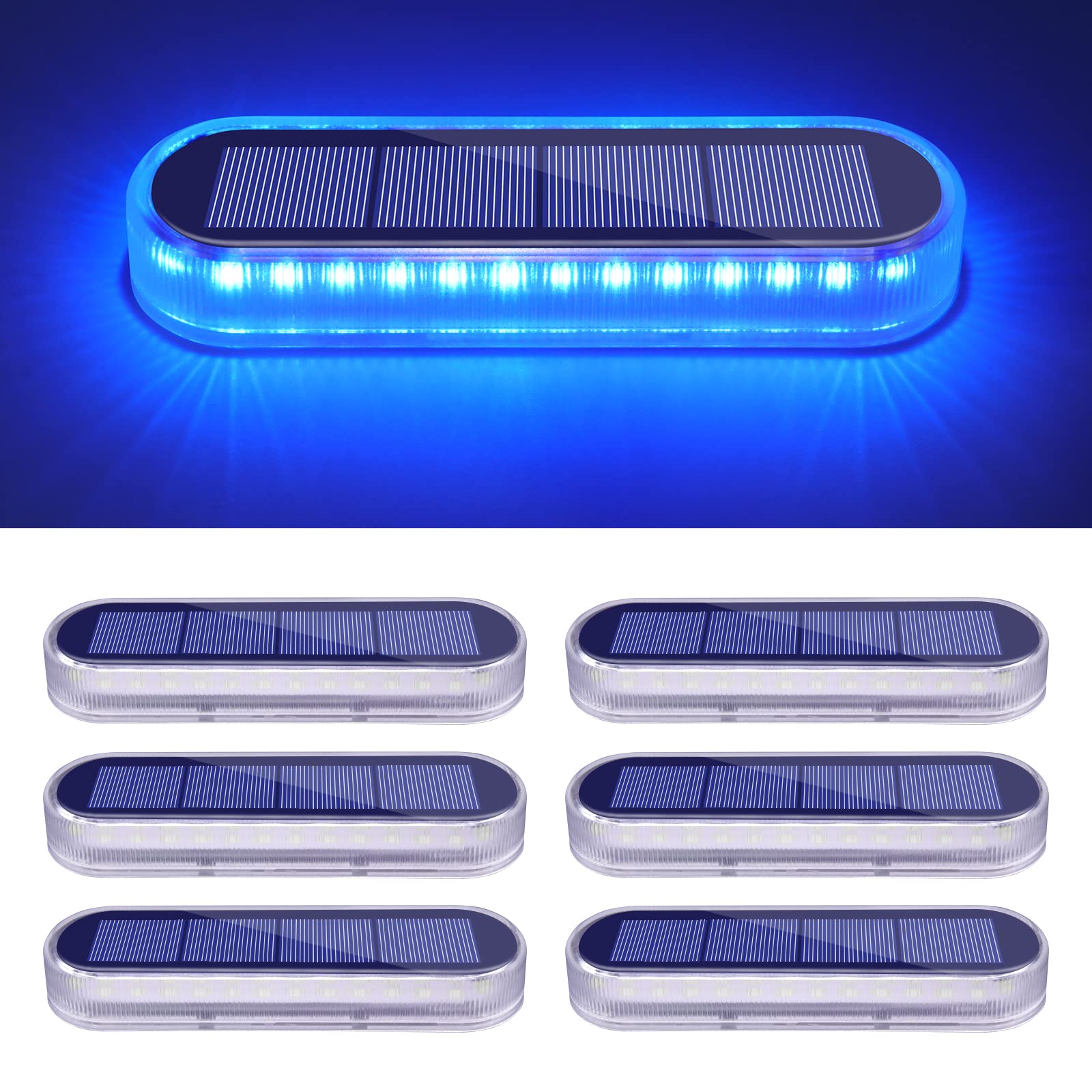 Honalia Solar Dock Lights Outdoor Waterproof Ip68, Driveway Lights Solar Powered 6 Pack, Blue Solar Deck Lights Warning Concrete Step Lights For Driveway Deck Stairs Marine Dock Runway