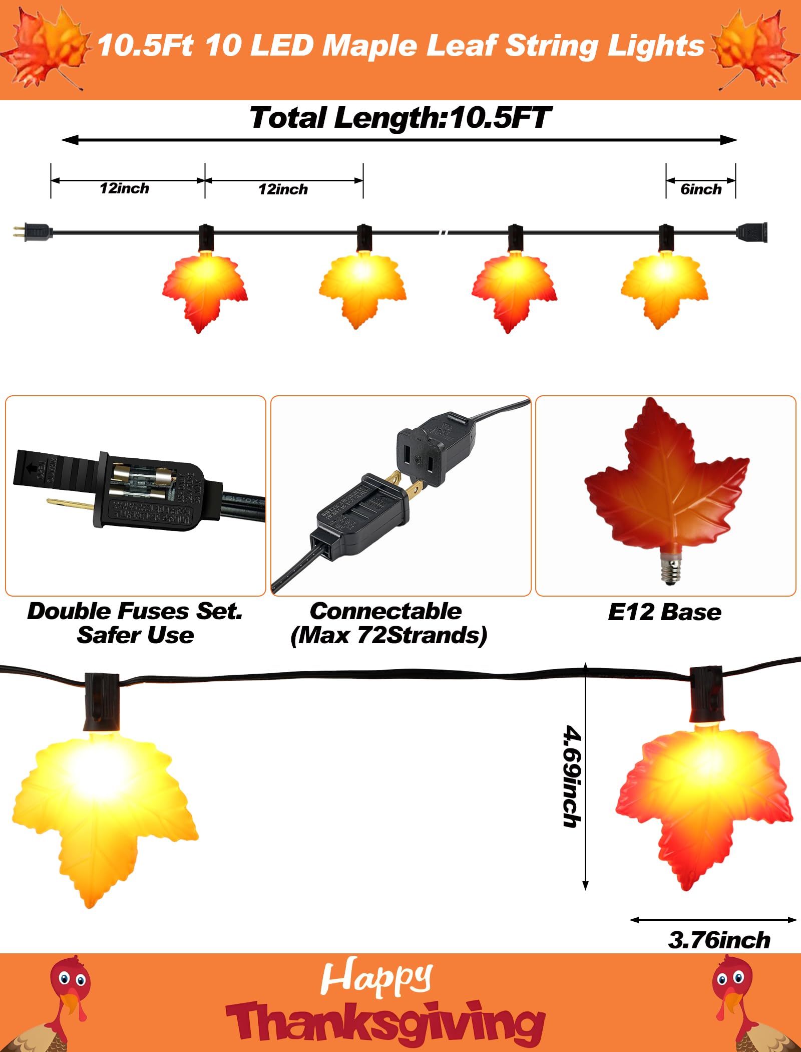 Hobbynors 10.5 Feet Classic Fall Garland Lights 10 Warm-Glow Leds For Rich  Amber Ambiance Ul Certified Plug-In String For Thanksgiving  Halloween & Mantle Decor