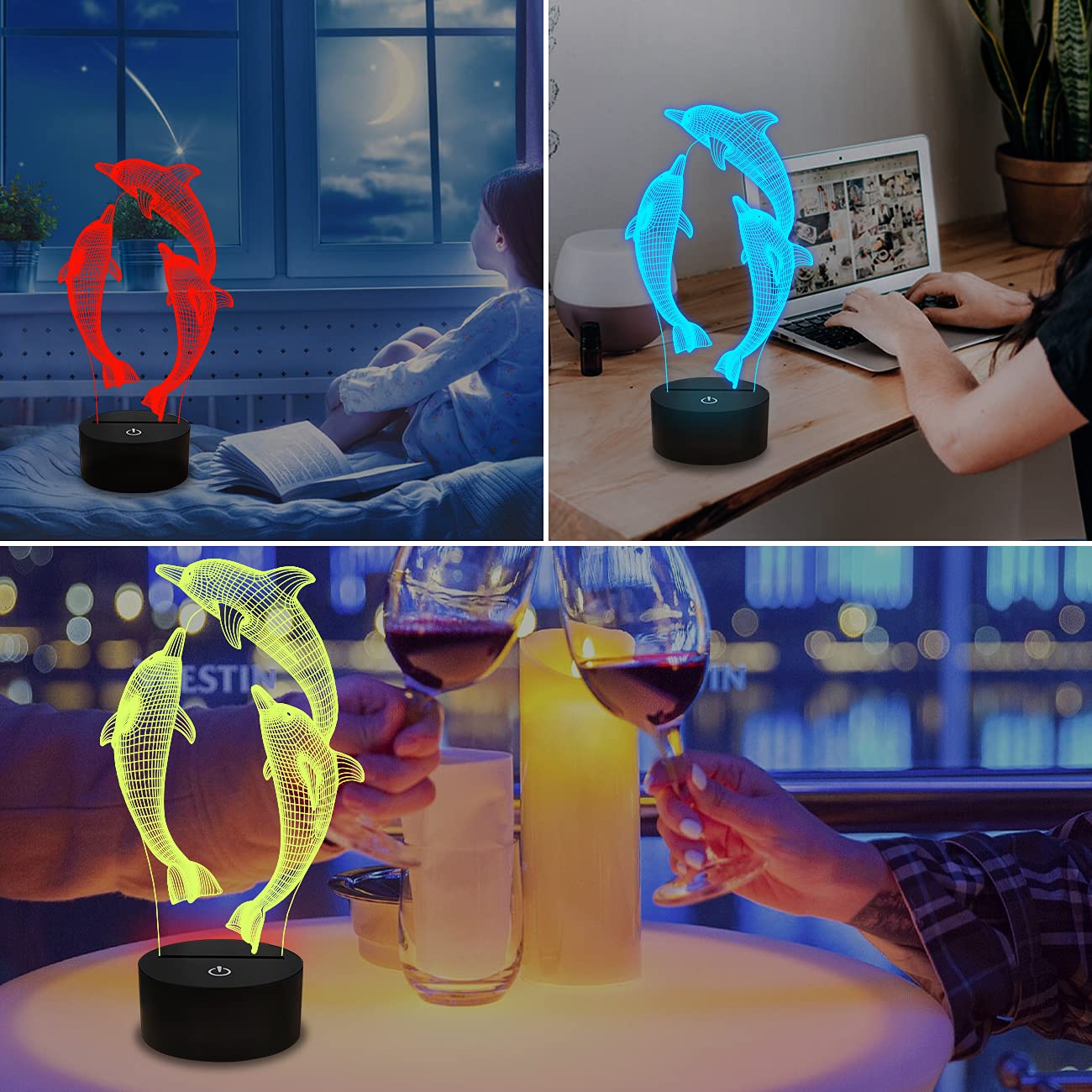 Fullosun Night Light For Kids Ocean Dolphin 3D Night Light Porpoise Bedside Lamp With Remote Control 16 Color Changing Xmas Hall