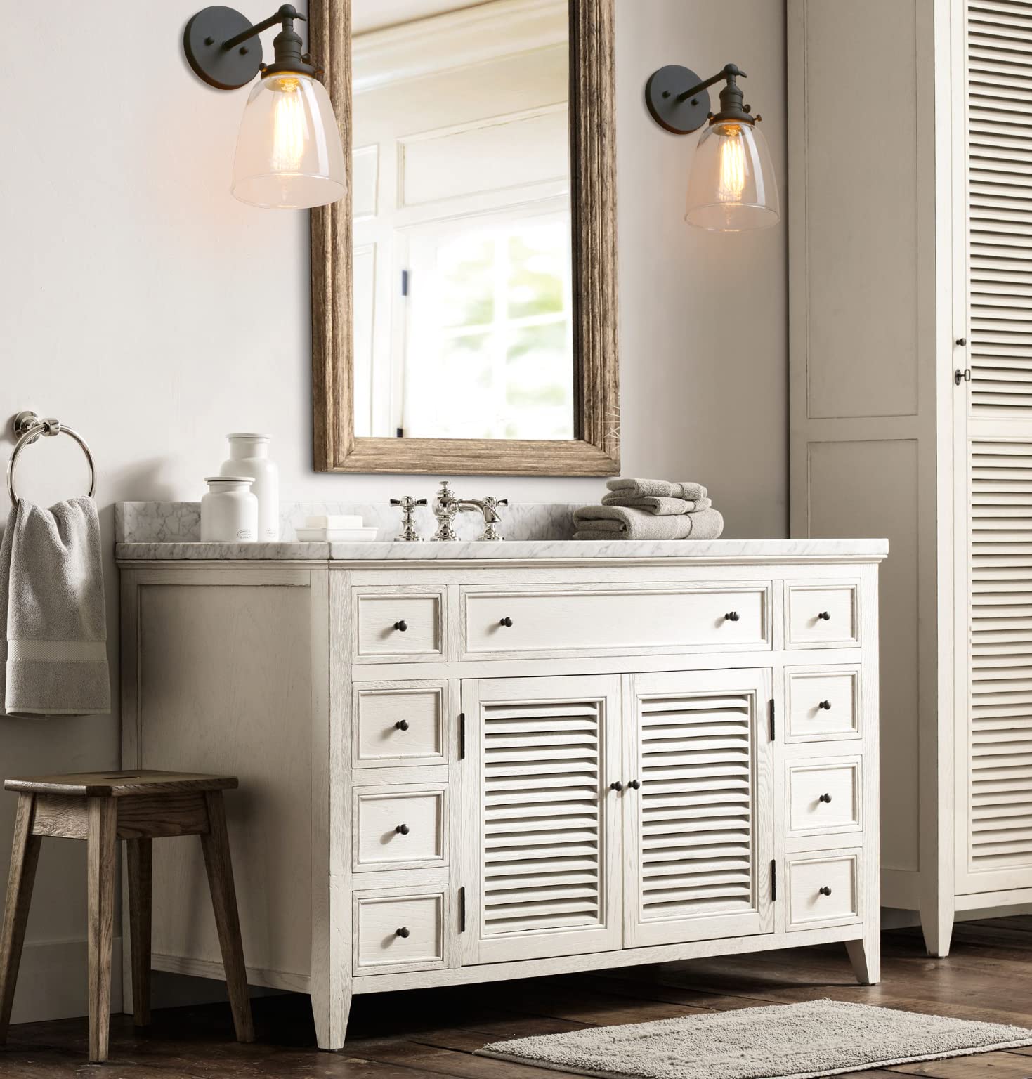 Pathson Vintage Wall Sconce, Black Glass Shade, Indoor Lighting Fixture, On/Off Switch, Model XLYT010-H