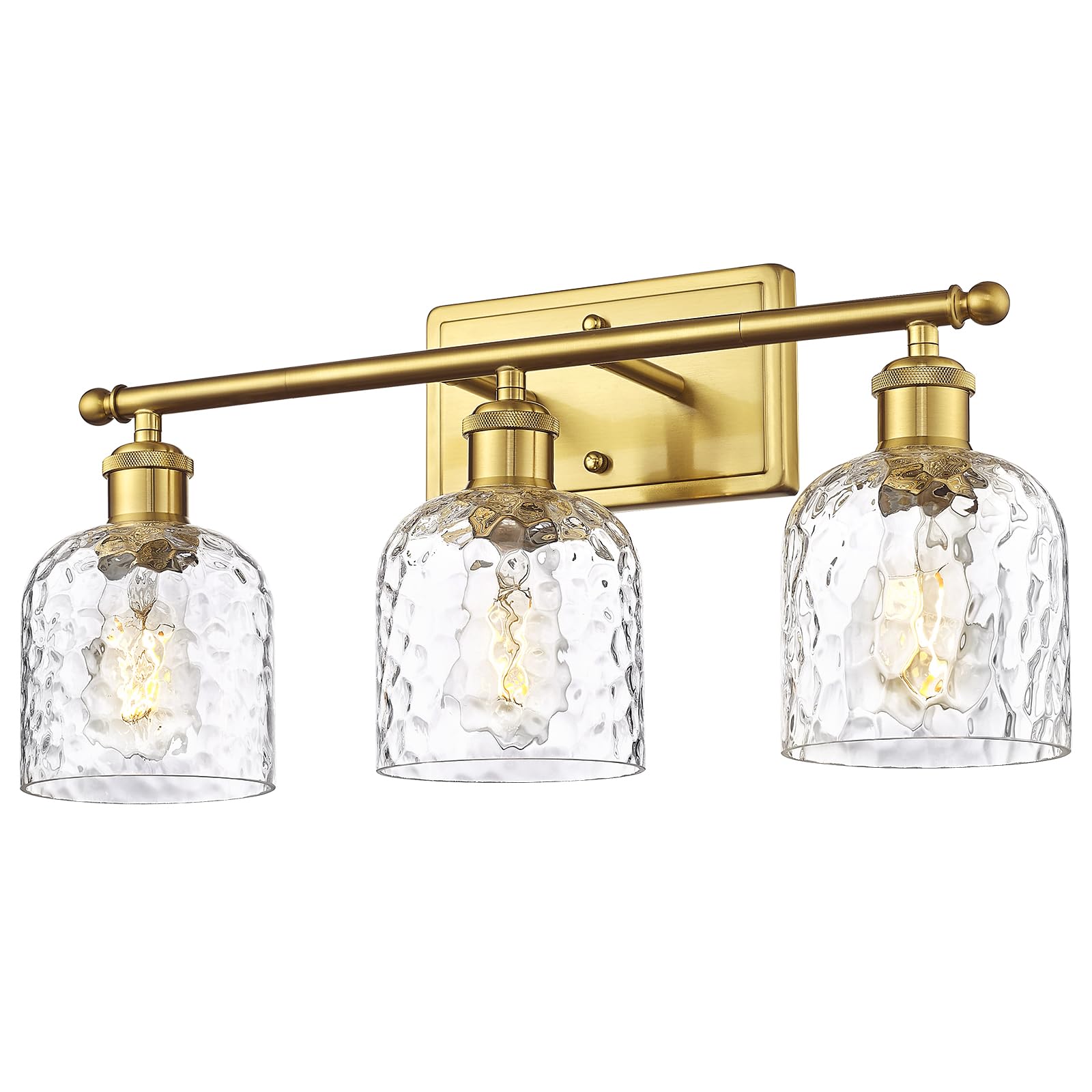 Zeyu 21 Inch Bathroom Wall Sconce, 3 Light Sconces Wall Lighting Over Mirror, Brushed Gold Finish With Clear Hammered Glass, Zjf
