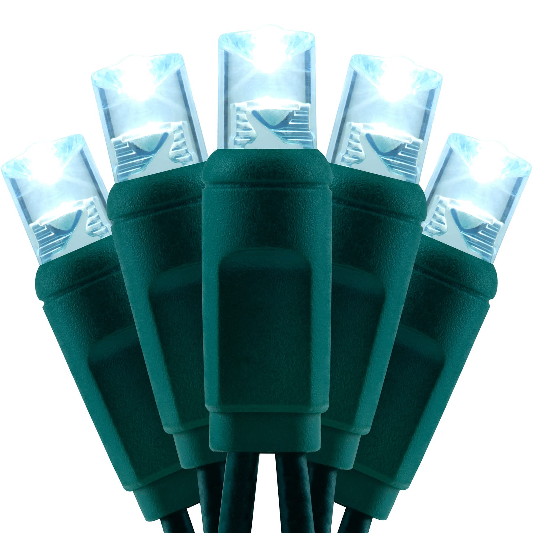 YULETIME Cool White 5MM LED Christmas Lights, 50 ft 100 Count 6'' Spacing One-Piece High Waterproof Wide Angle UL Certified Stri