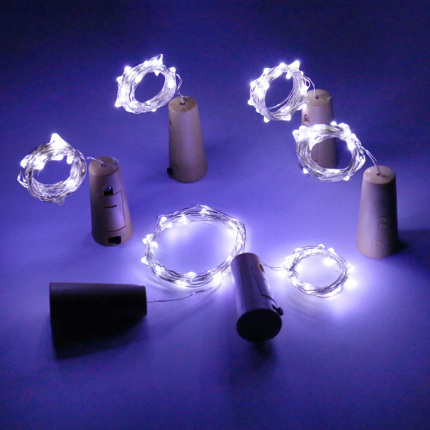 Aluan Wine Bottle Lights 10 Pack 12Led Cork Bottle Lights With Screwdriver Battery Operated Wine Cork Lights String Lights For Party Wedding Christmas Halloween Bar Jar Lamp Decor, Cool White