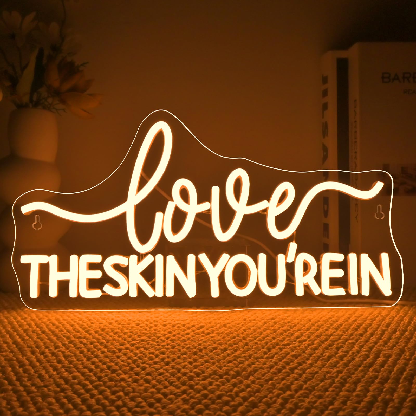 FAXFSIGN Neon Sign - Love The Skin You Rein - Warm White LED Light - Beauty Salon Wall Decor - Colorful
