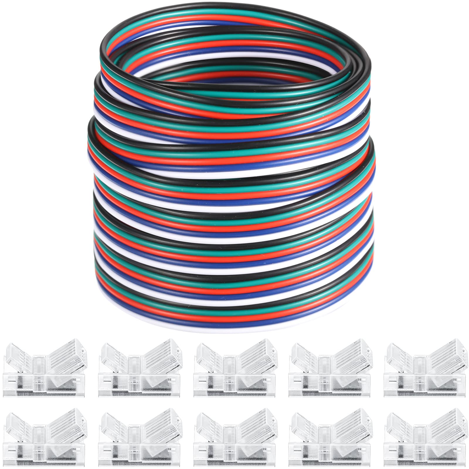 10 Packs Solderless Led Strip Connector, Transparent Track Lighting Connectors, Wire Strip Lights, 16.4 Feet Led Strip For Led Pin Connector (Simple Style,5 Pin, 10 Mm)