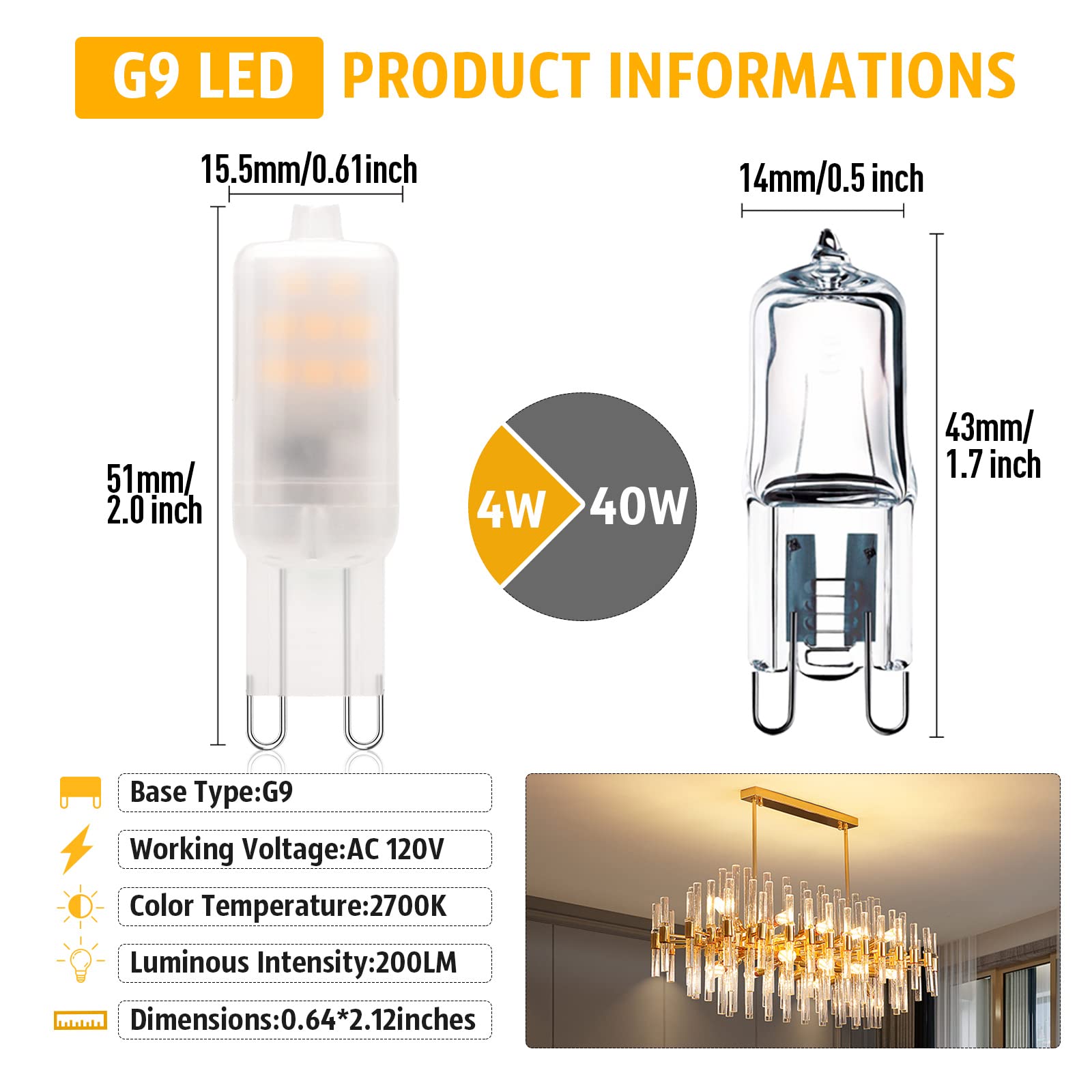 RuLEDne G9 LED Bulb 2W, Frosted T4 Corn Bulb, 200LM, 2700K Soft Warm White, Non-Dimmable, 10 Pack,