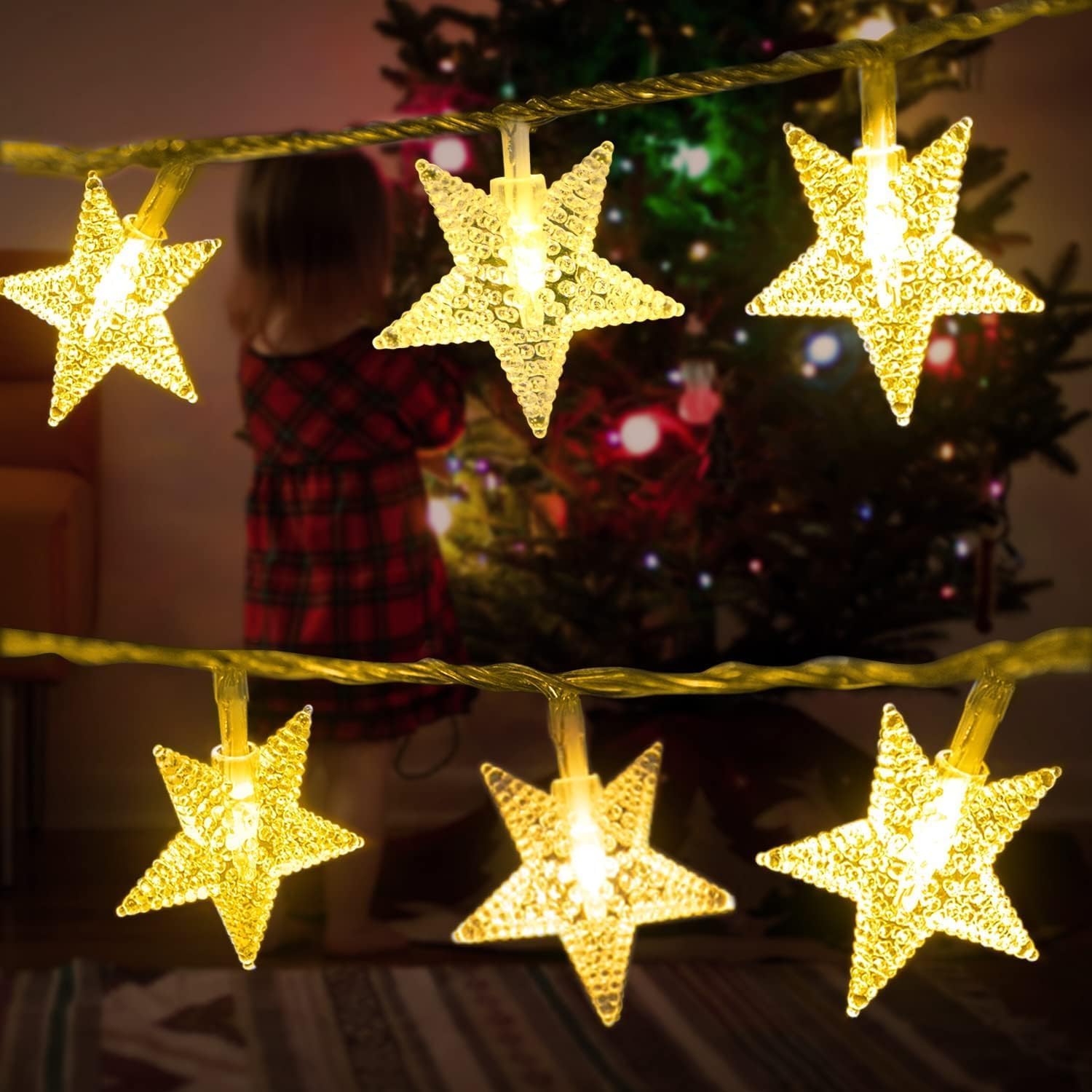 Minetom Star String Lights - 33ft 100 LED Waterproof Fairy Lights with Remote, Warm White + Multicolor, Model GP-SW290DC0209-IP44(US)A