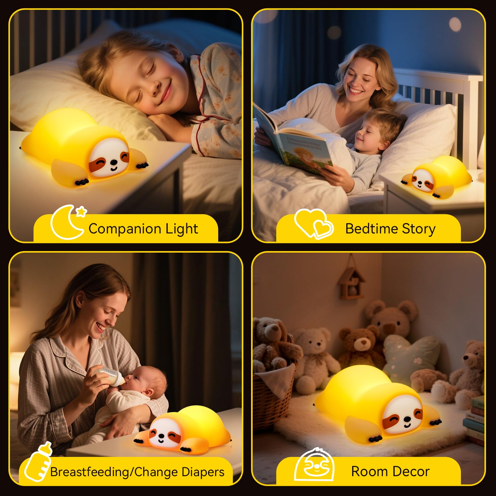 TCMOT Cute Sloth Night Light for Kids, 3-Level Dimmable Nursery Nightlight, Silicone Squishy Light Up Sloth Gifts, Rechargeable