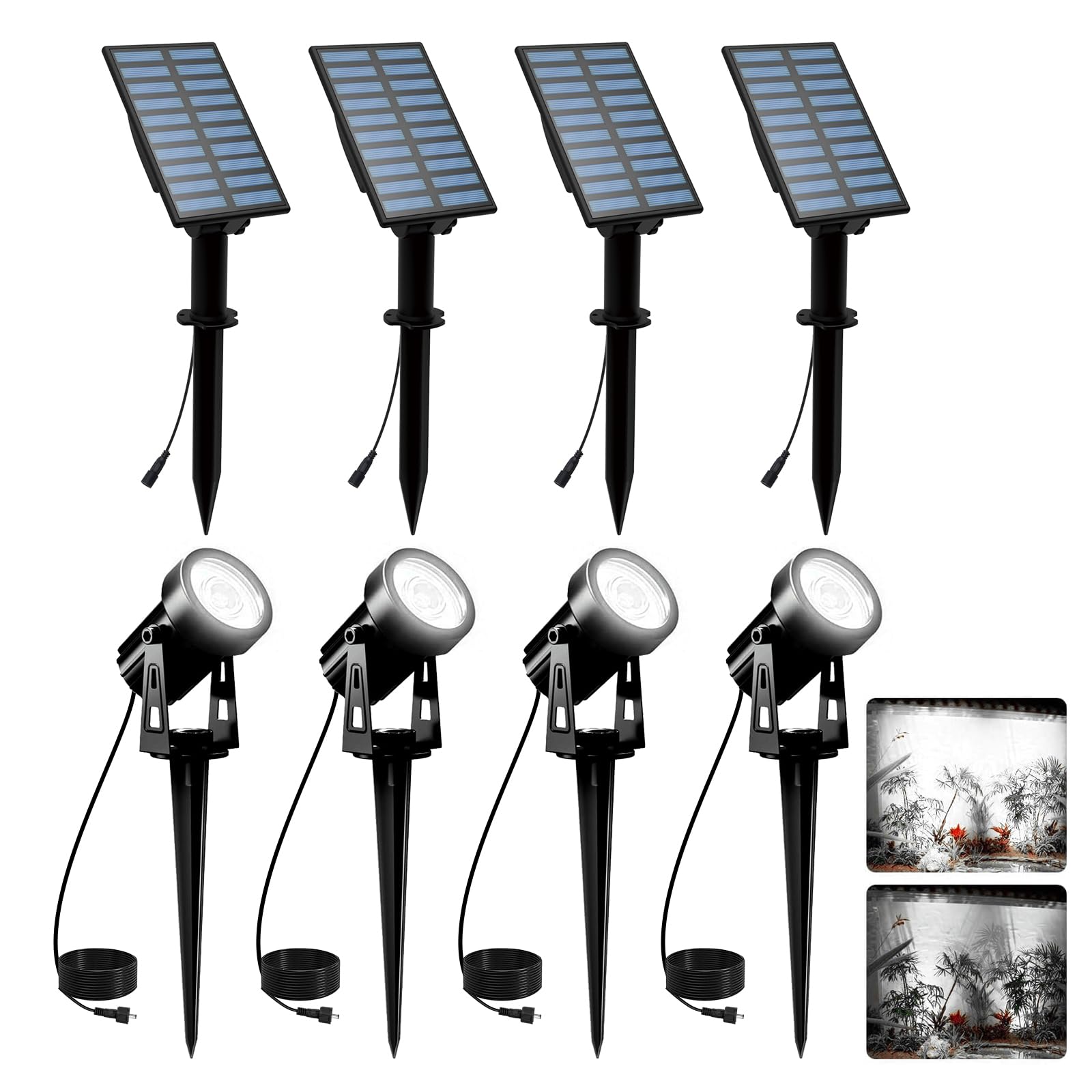 T-SUNUS Solar Spot Lights Outdoor White 4 Pack 6000K, IP65 Waterproof Landscape Spotlights with Separate Solar Panel & 9.8ft Cab