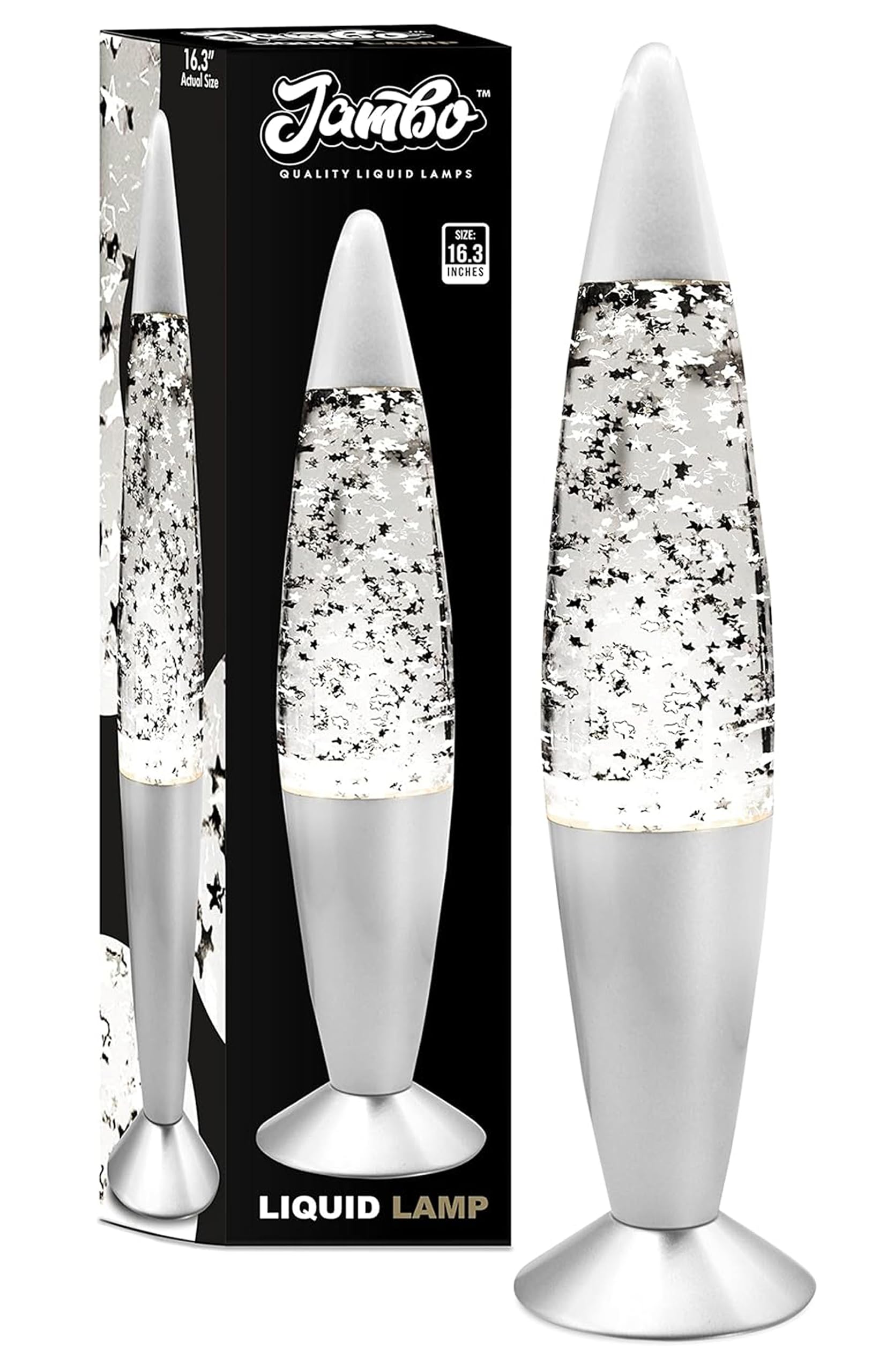 Jambo Glitter Lamp - 16-Inch Silver Star, Aluminum, Model 55000, Liquid Motion, Perfect for Holiday Gifts