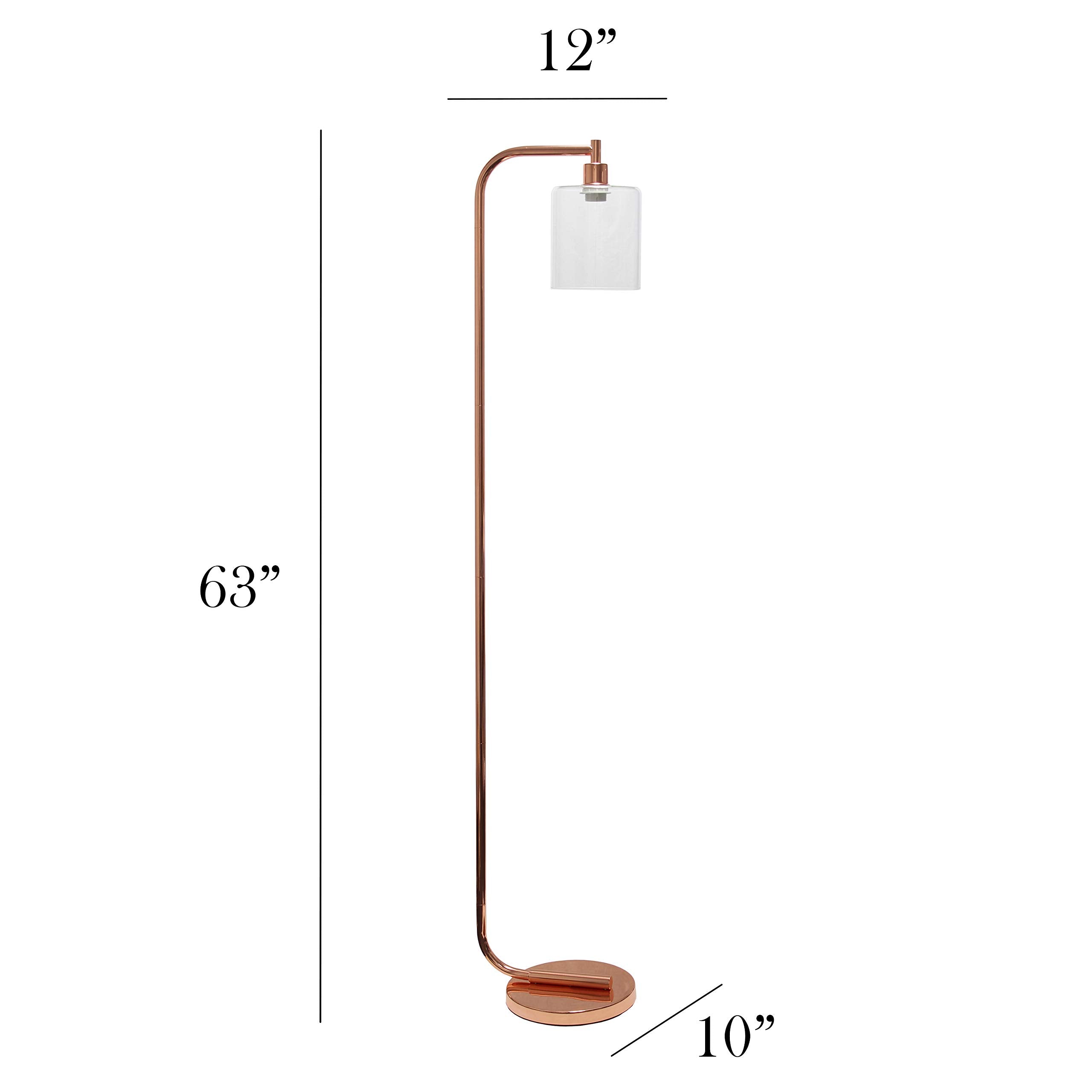 Simple Designs Antique Style Iron Lantern Floor Lamp, 63in Height, Rose Gold, Model LF1036-RGD, Glass Shade