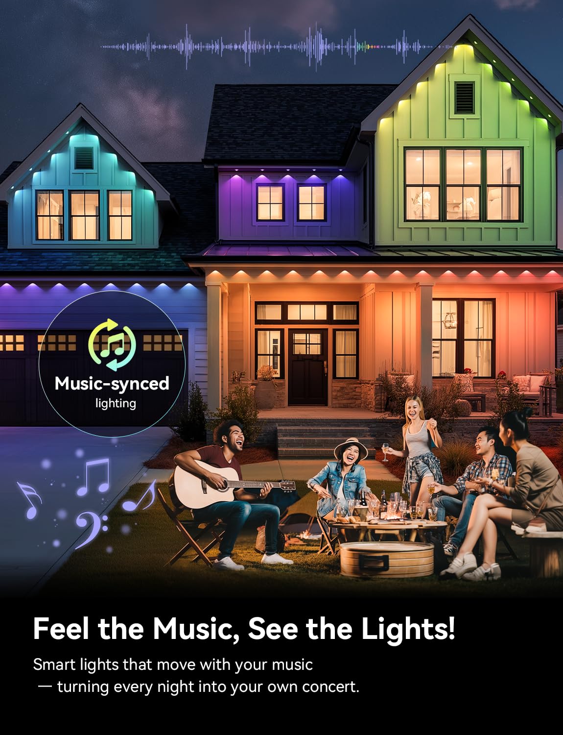 lemonlovely 200ft RGB+IC Smart Outdoor Lights, 100 LED, IP67 Waterproof, Remote & APP Control, White, Model 2323