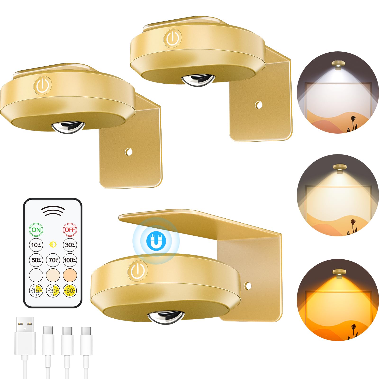 WILLED Rechargeable Picture Lights for Wall,1200mAh Battery Operated Wall Frame Lights,Puck Lights with Remote,Dimmable & Timer 