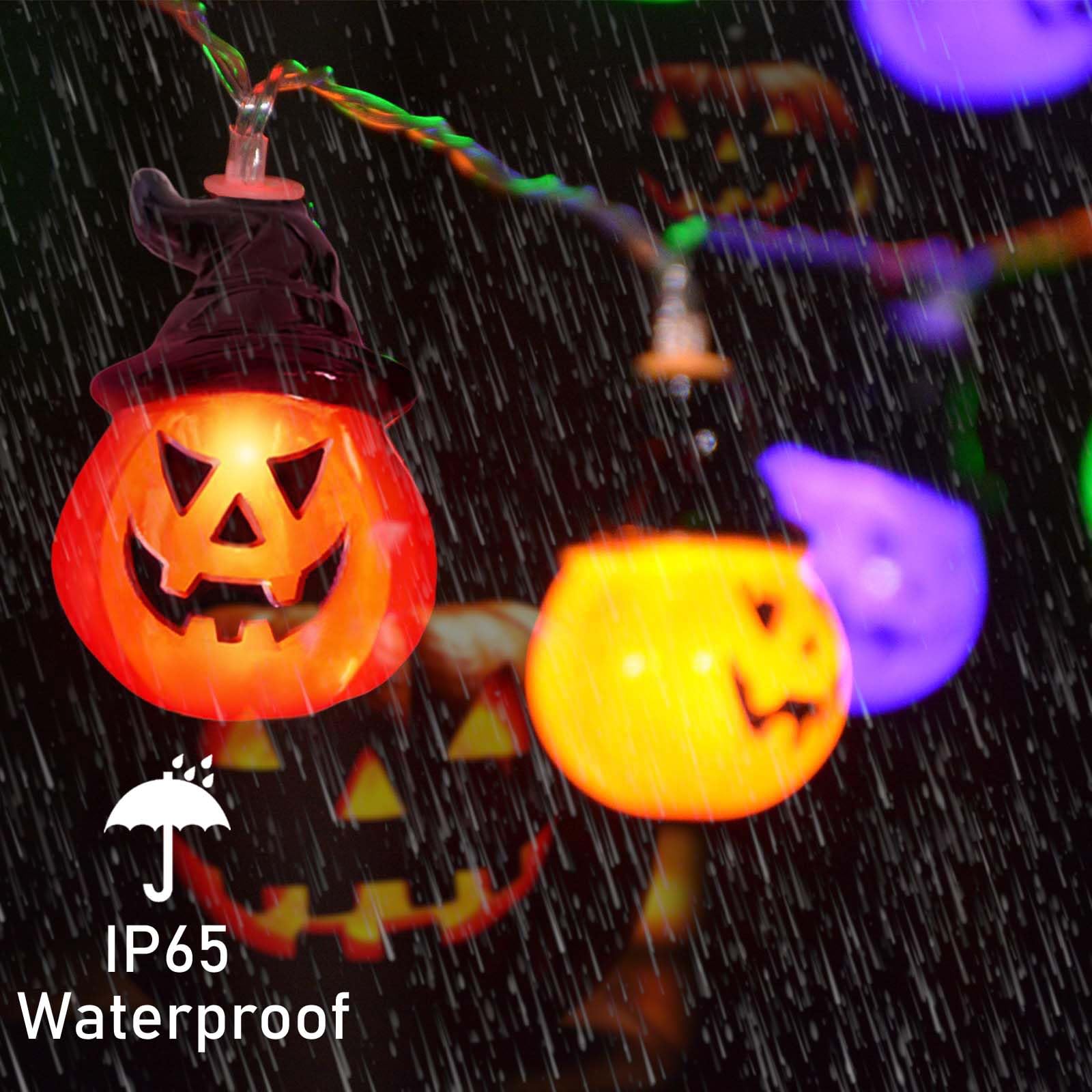Windpnn Solar Halloween Lights - 16ft 30LED Waterproof Pumpkin String Lights, Multicolor, 8 Modes for Garden & Patio Decor