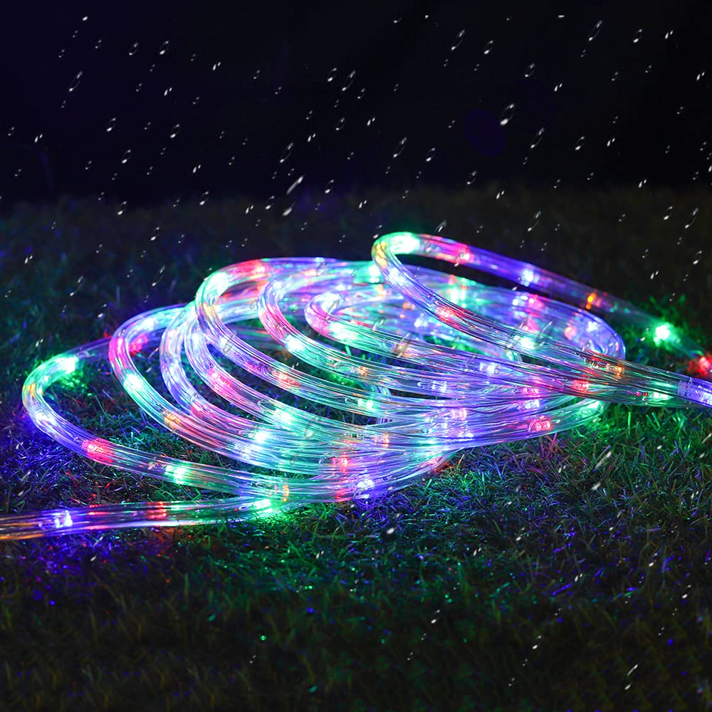 DINGFU 50ft LED Waterproof Rope Lights, Multicolor, PVC Tube and Copper Wire, Indoor Outdoor Use