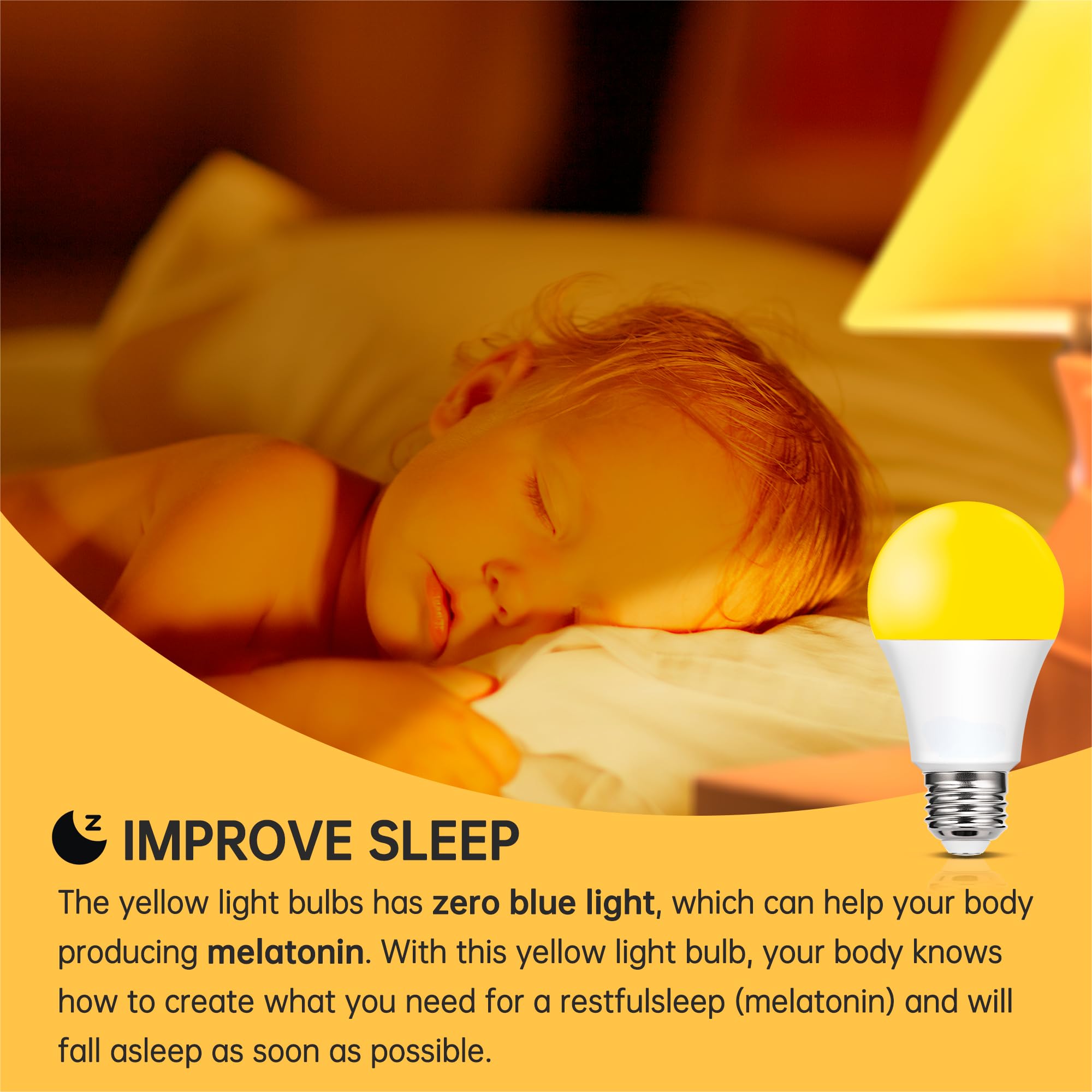 Baczao Yellow Bug Light Bulbs Outdoor, 9W (60W Equivalent) Amber 2000K Led Light Bulb For Outside, Backyard, Porch, Bedroom,Non-