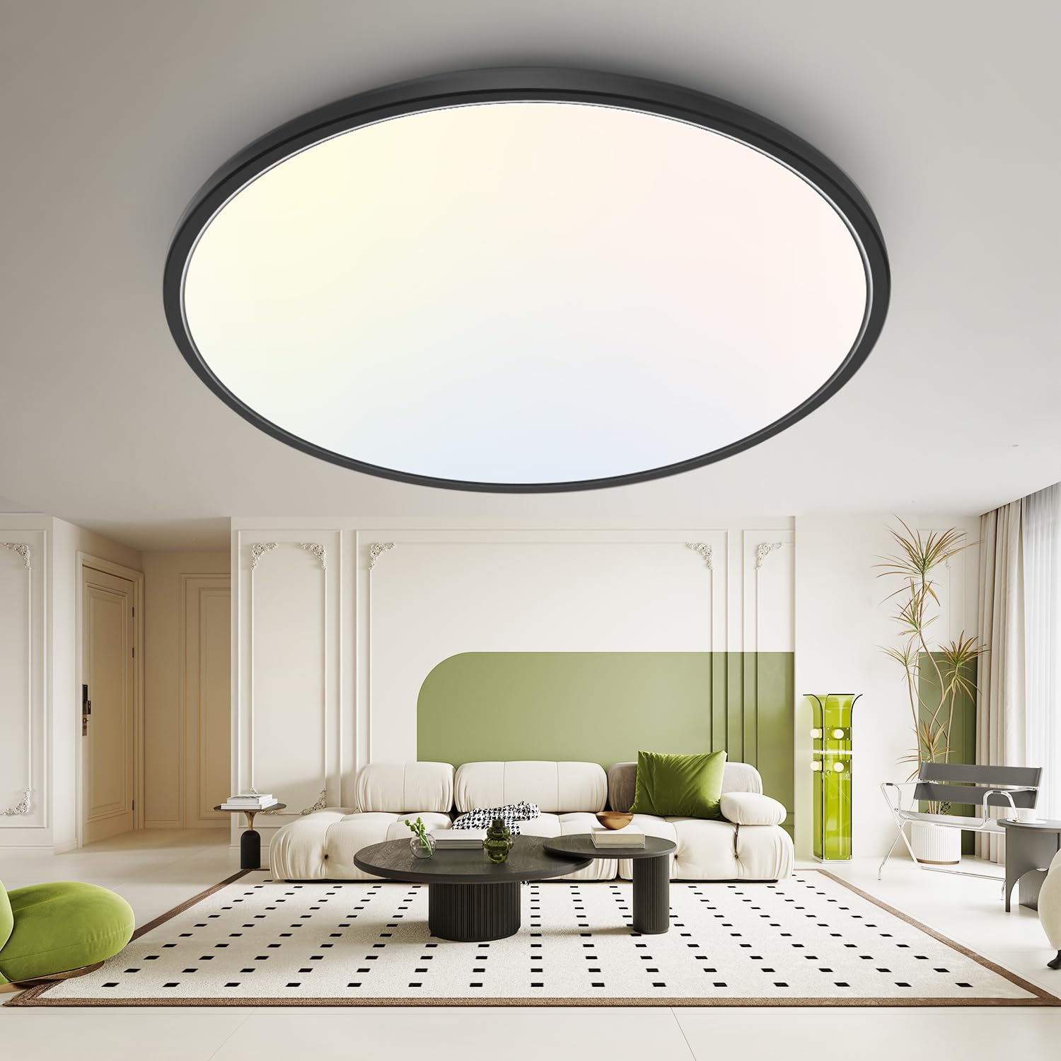 hepside Flush Mount Ceiling Light Fixture, 15.8 Inch, 3CCT 3000/4500/6000K, 36W, Black, Dimmable, Low