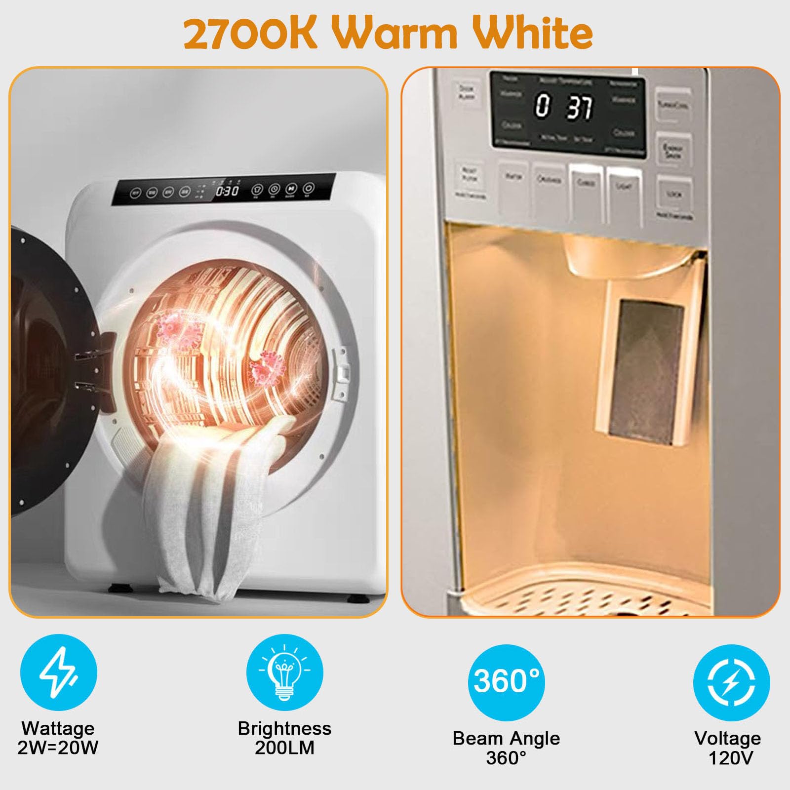 Tzlonmfg Dryer Light Bulb 120V 10W 15W Replacement We05X20431 Wp22002263 Appliance Bulb E12 Candelabra Base, For Dryer Drum, Wat