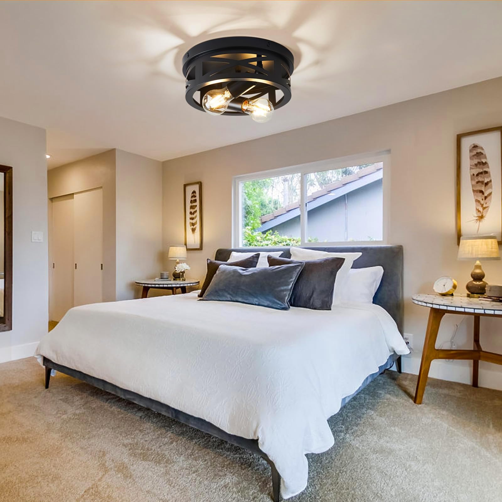 2-Light Flush Mount Ceiling Light Fixtures, Farmhouse Ceiling Light Fixture, Black Hallway Light Fixtures Ceiling, Vintage Light