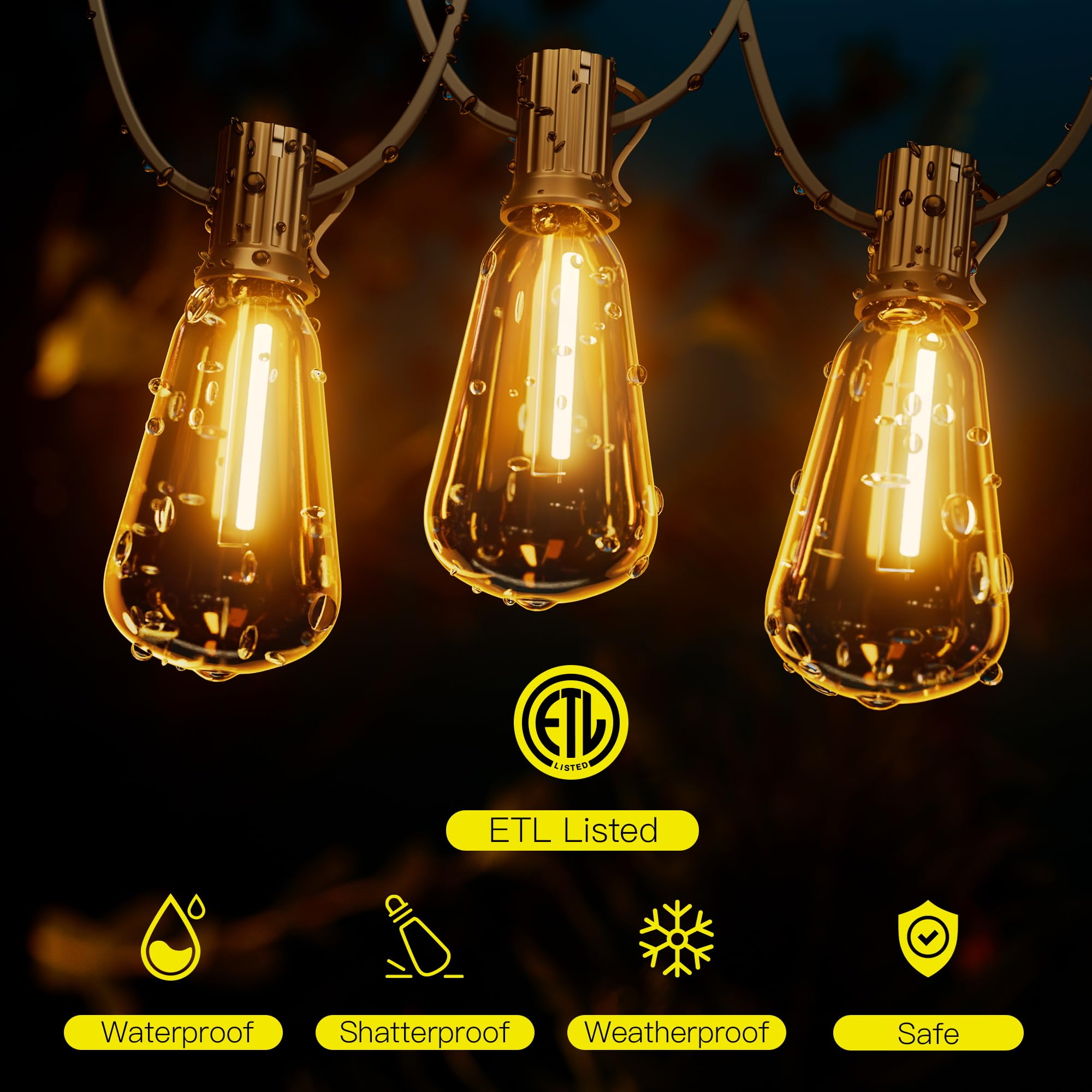 OHLUX Exterior Hanging Lights, 180FT Connectable with 94 Shatterproof ST38 LED Bulbs, Waterproof for Patio, Deck, and Pool