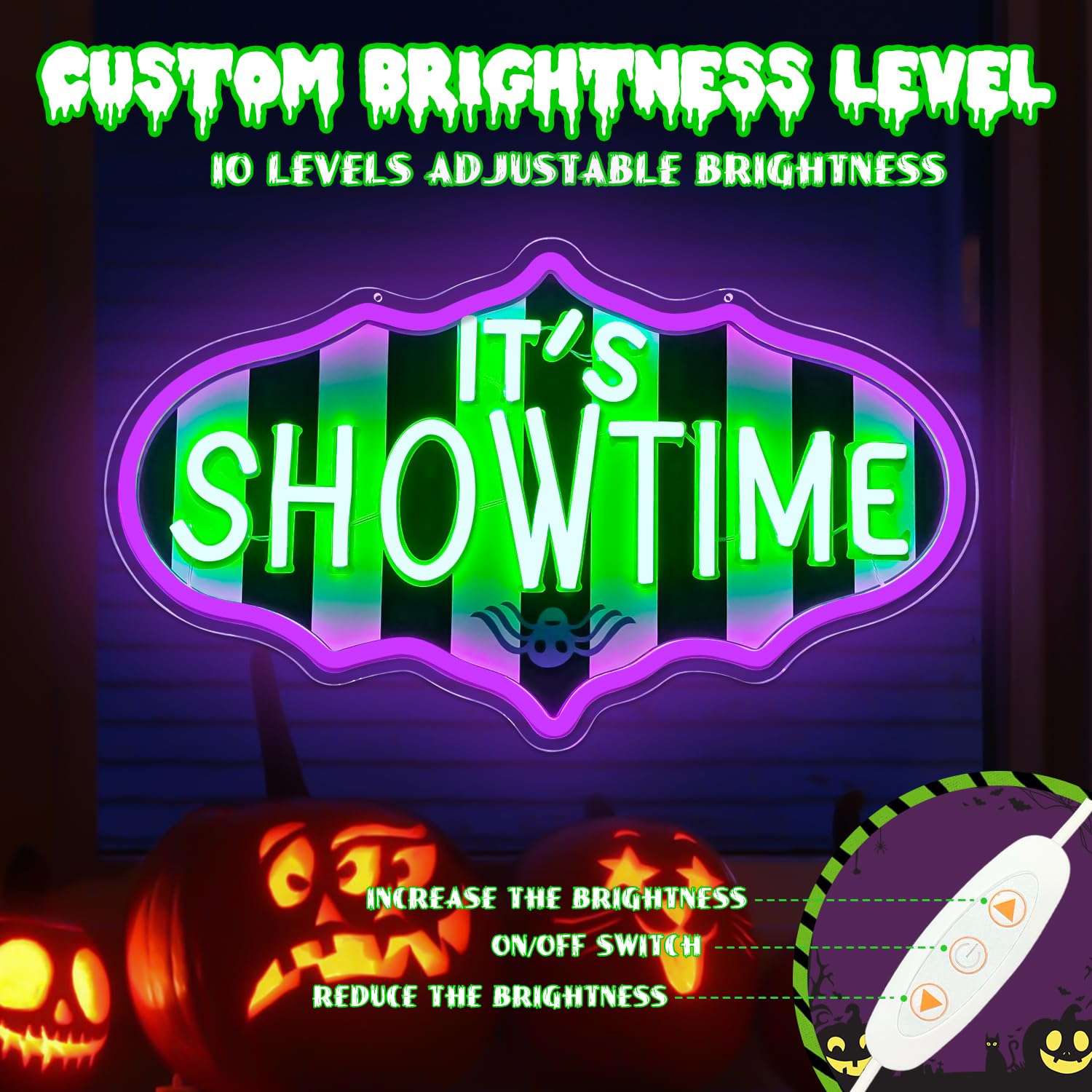 Ajoyferris Neon Showtime Sign - Dimmable Green Acrylic Light - 70.8" Horror Movie Decor for Halloween Party